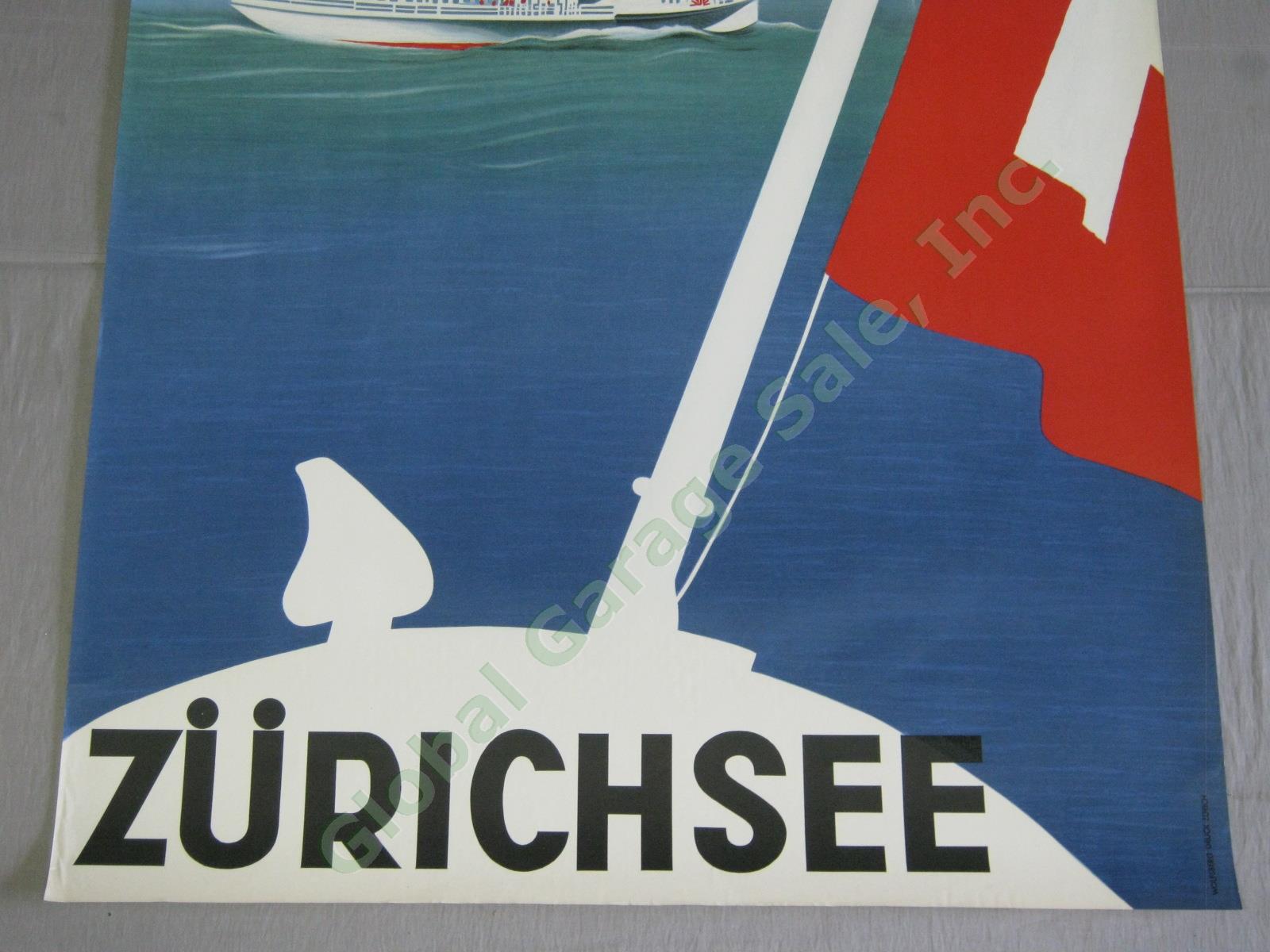 Vtg Original Zurichsee Swiss Travel Poster Lake Lucerne Steamship Switzerland 2