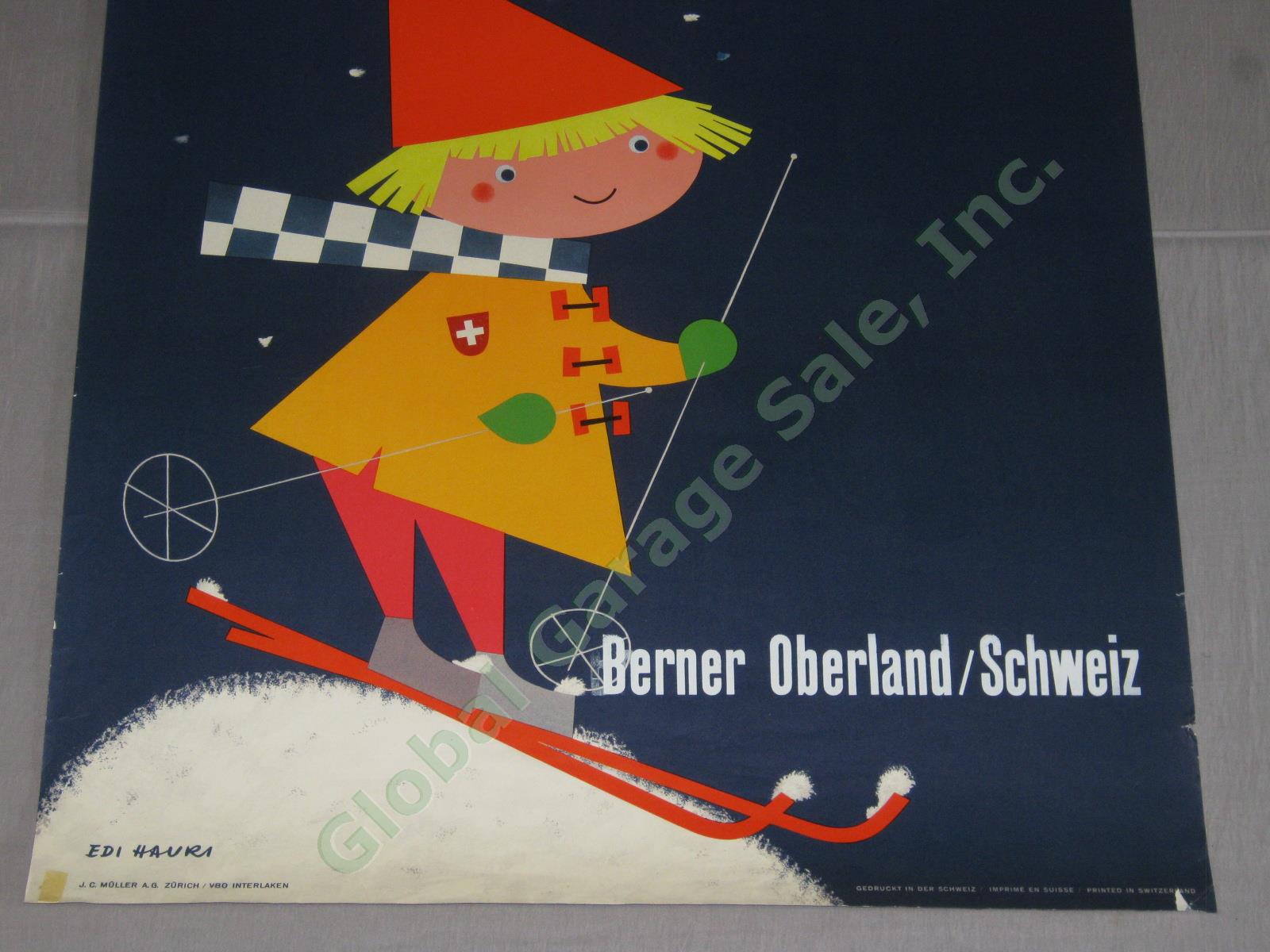 Rare Vtg 1950s Edi Hauri Swiss Ski Travel Poster Berner Oberland Scharnow-Reisen 2