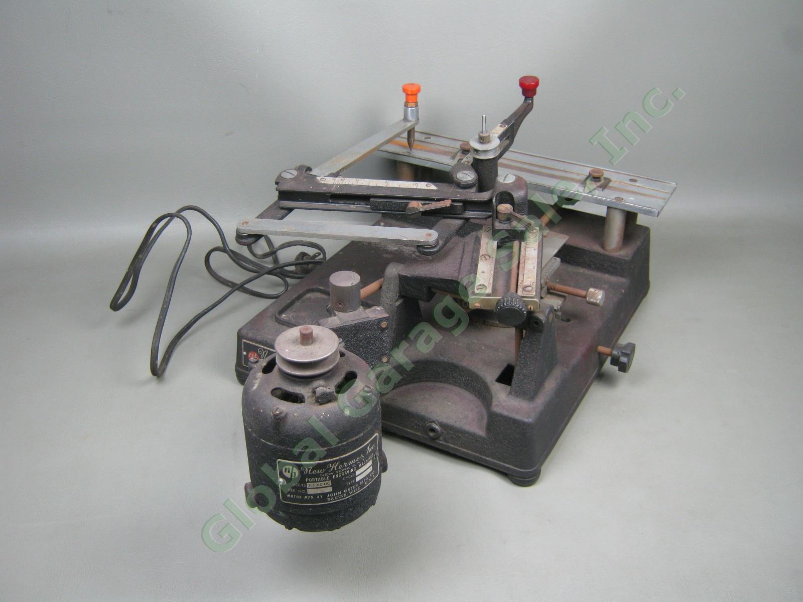 Vtg Antique New Hermes Portable IND EM Engraving Machine + Tools Accessories Lot
