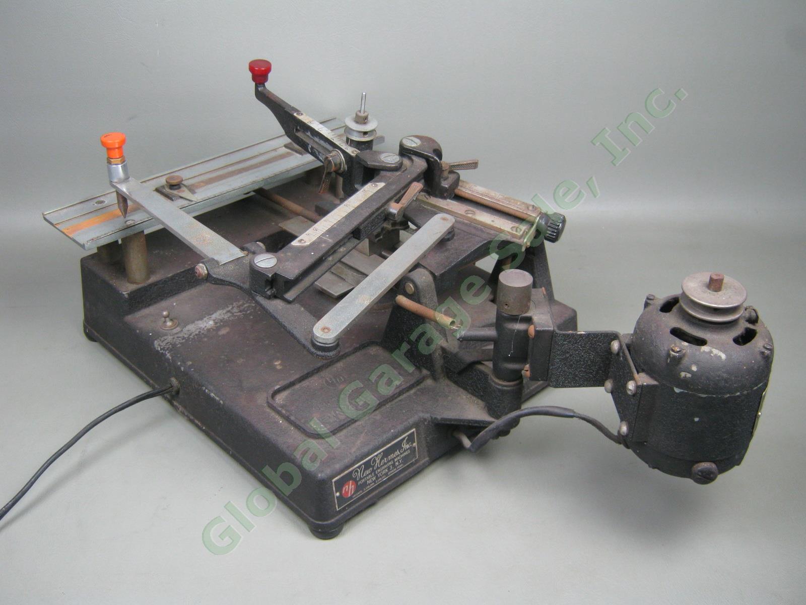 Vtg Antique New Hermes Portable IND EM Engraving Machine + Tools Accessories Lot 2