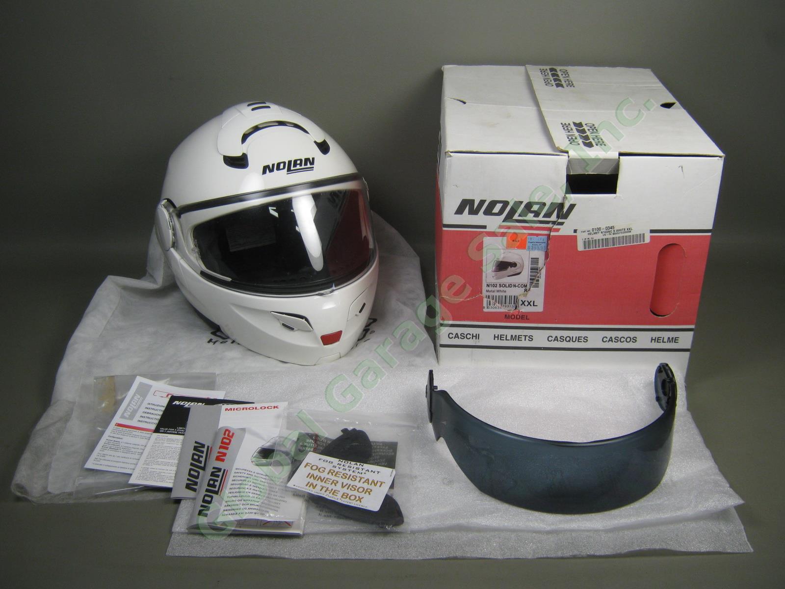 Nolan N102 Solid N-Com Metal White Motorcycle Helmet XXL Exc Cond W/ Box Bundle