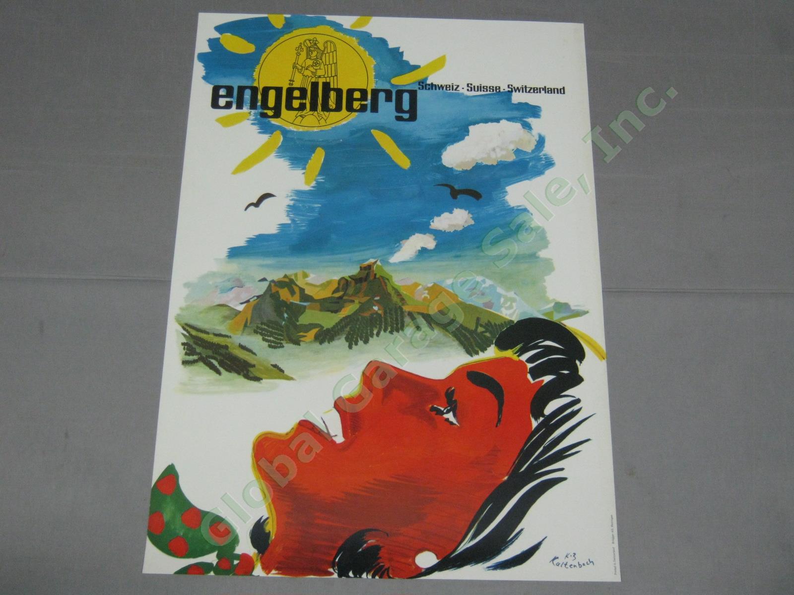 Vtg Orig 1960 Swiss Engelberg Travel Ski Resort Poster Switzerland Kaltenbach NR