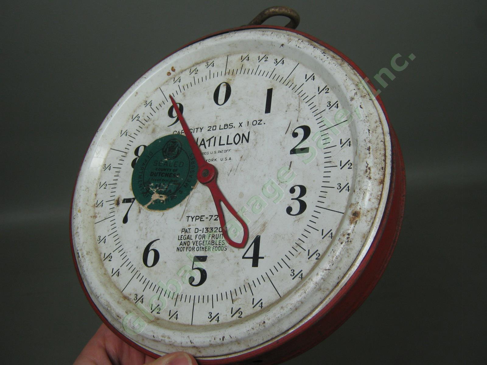 Vtg Chatillon Type 720 20-Lbs Pounds x 1 Oz Capacity Store Hanging Produce Scale 1