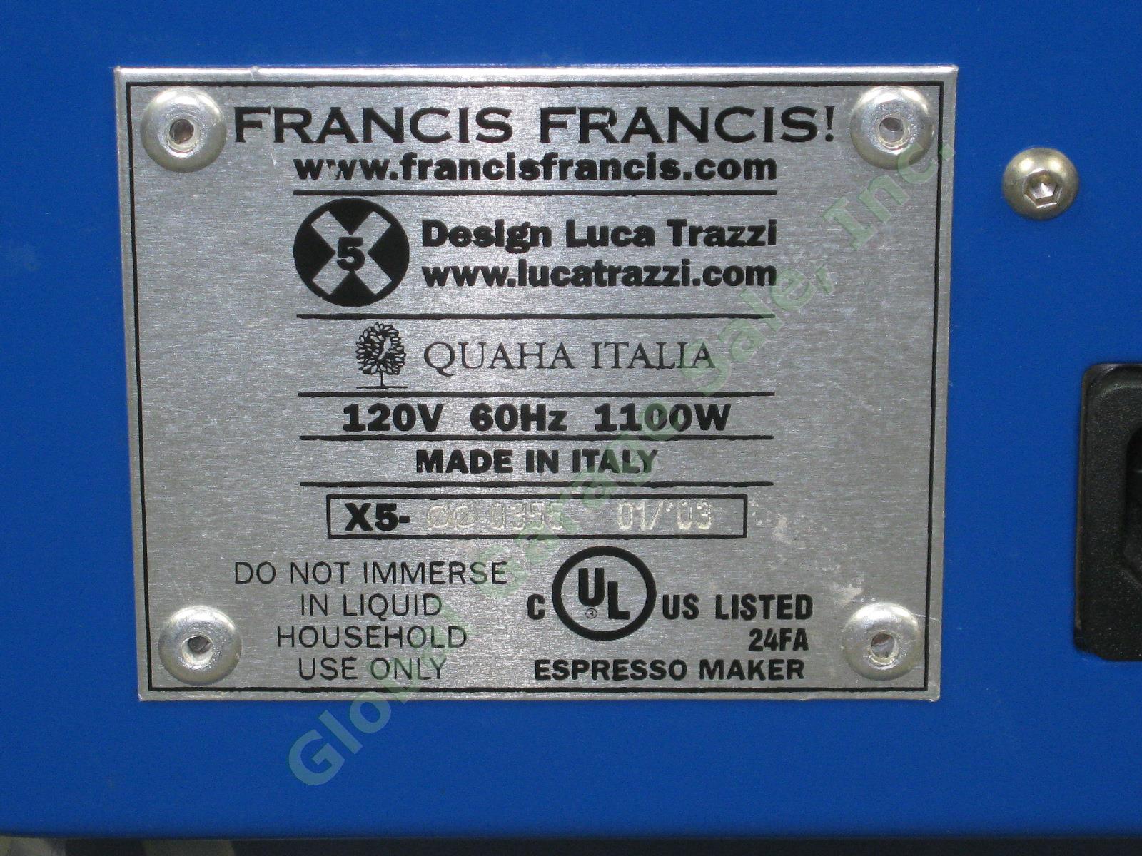 Royal Blue Francis X5 Espresso Maker Machine Tested Works Luca Trazzi Design NR! 8
