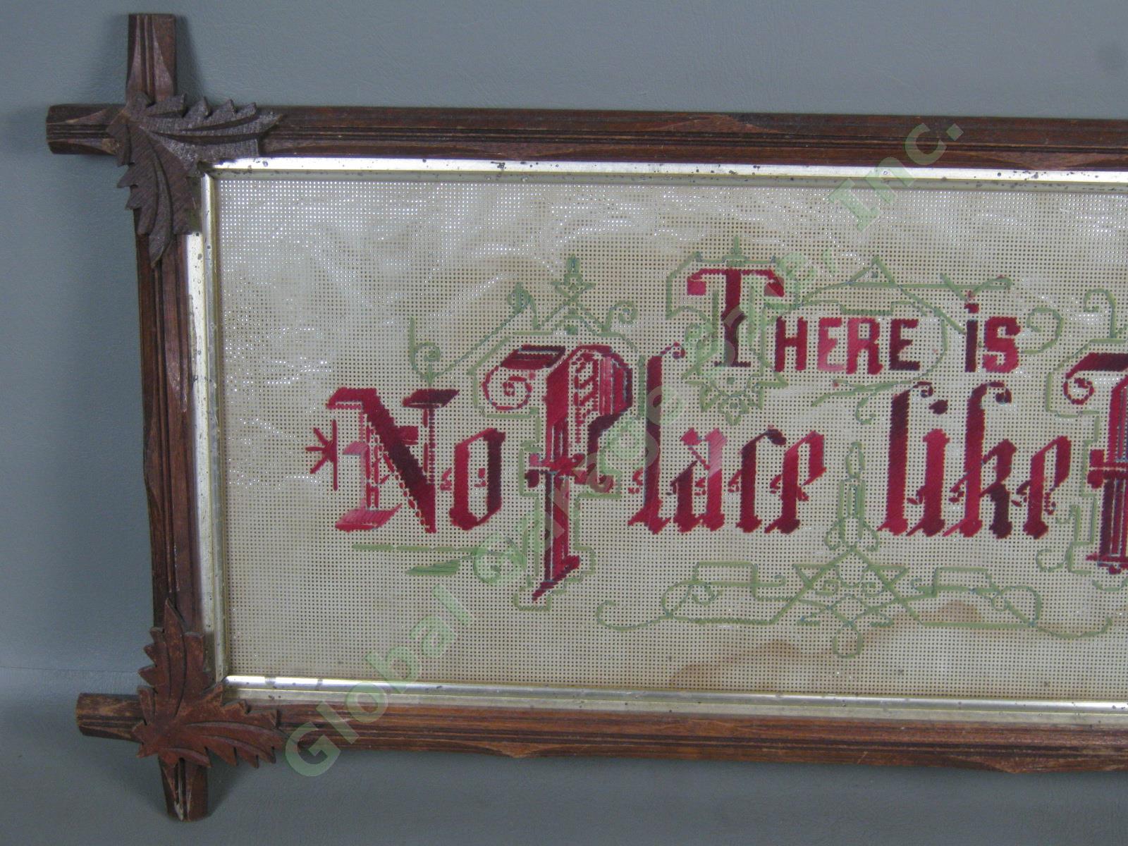 Antique Victorian Needlepoint Punch Paper Motto No Place Like Home Black Forest 1