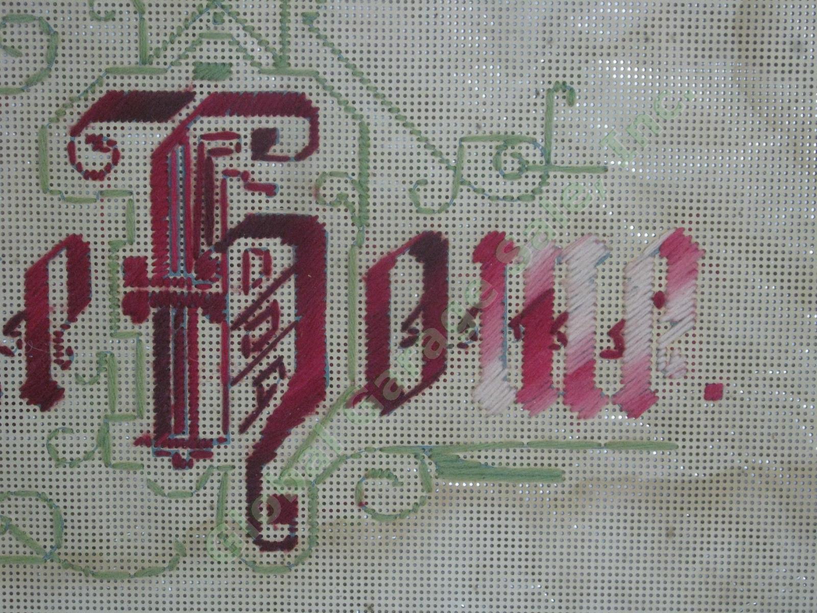 Antique Victorian Needlepoint Punch Paper Motto No Place Like Home Black Forest 5