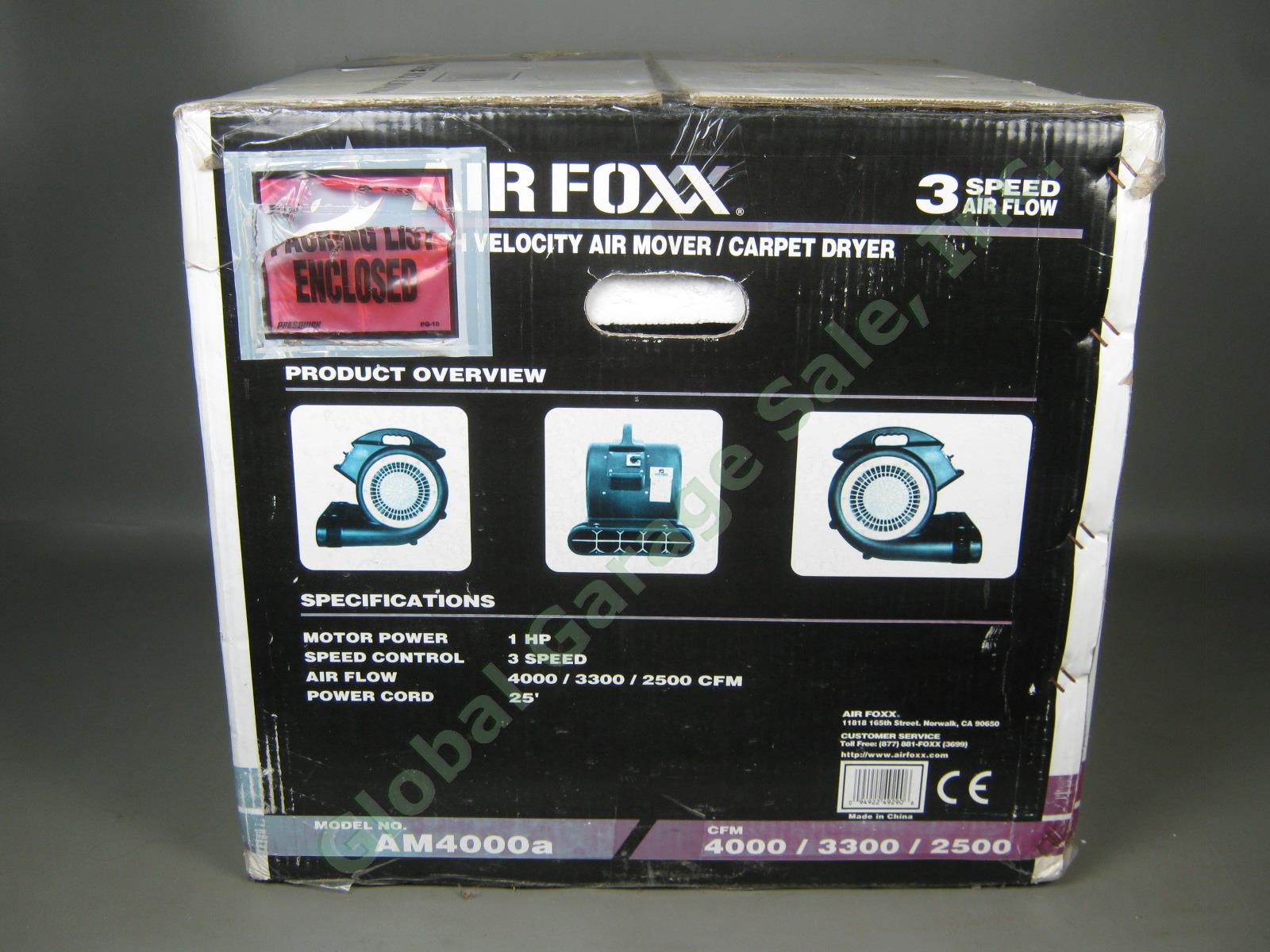 NOS Air Foxx 1HP 3 Speed Industrial Air Mover/Carpet Dryer Blower Fan 4000 CFM 1