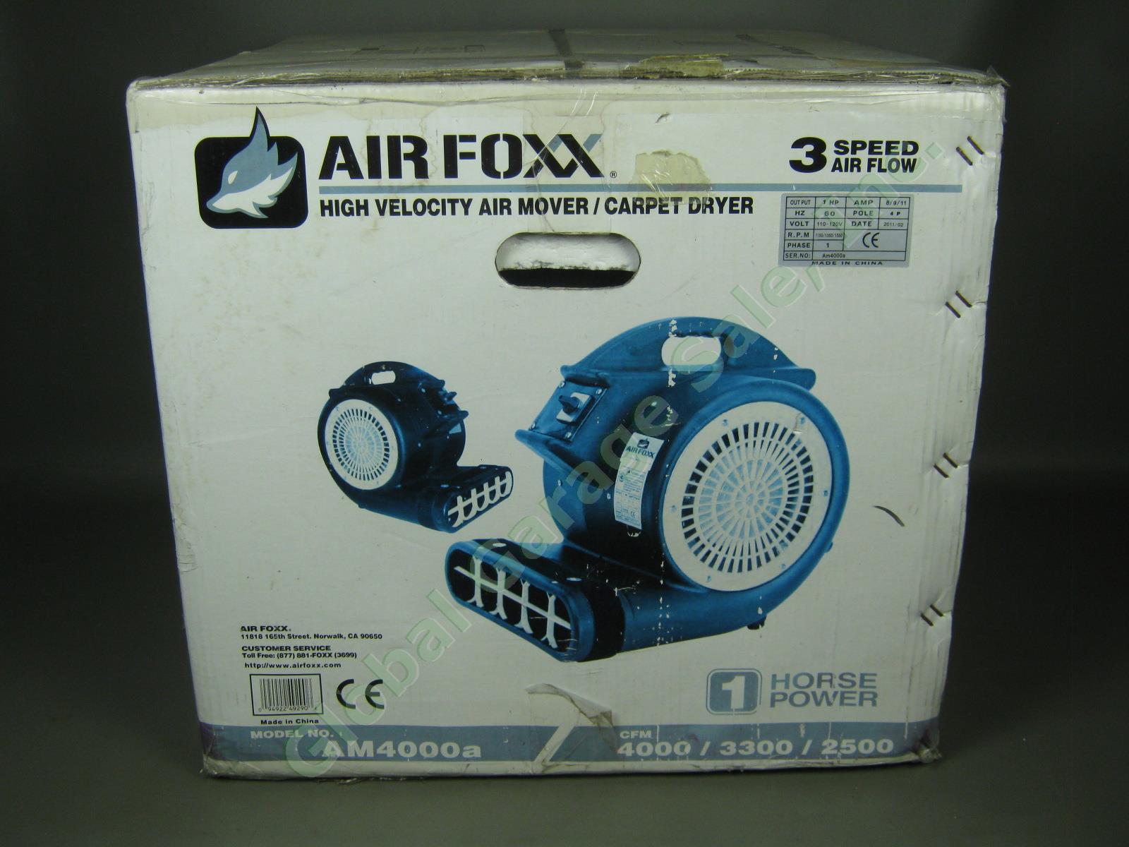 NOS Air Foxx 1HP 3 Speed Industrial Air Mover/Carpet Dryer Blower Fan 4000 CFM 3