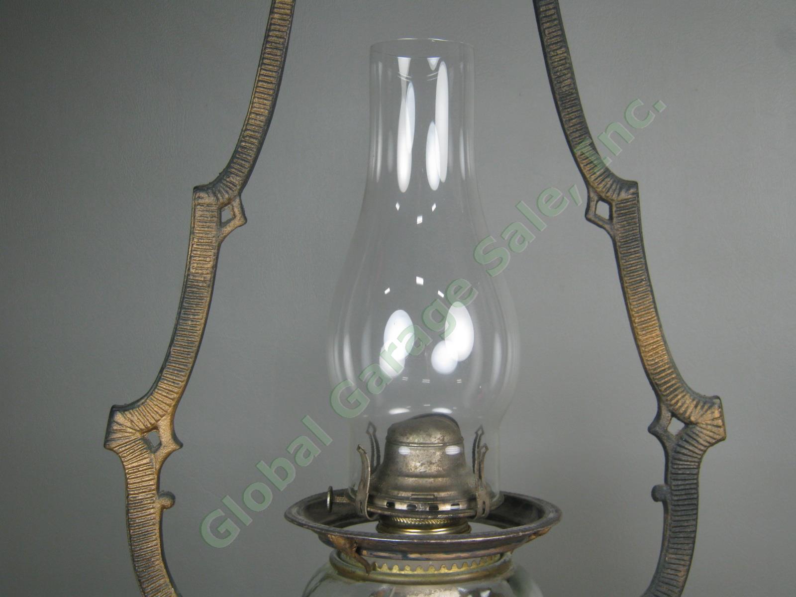 Rare Vtg Antique White Flame Light Co 23" Hanging Metal Glass Brass Oil Lamp NR! 2