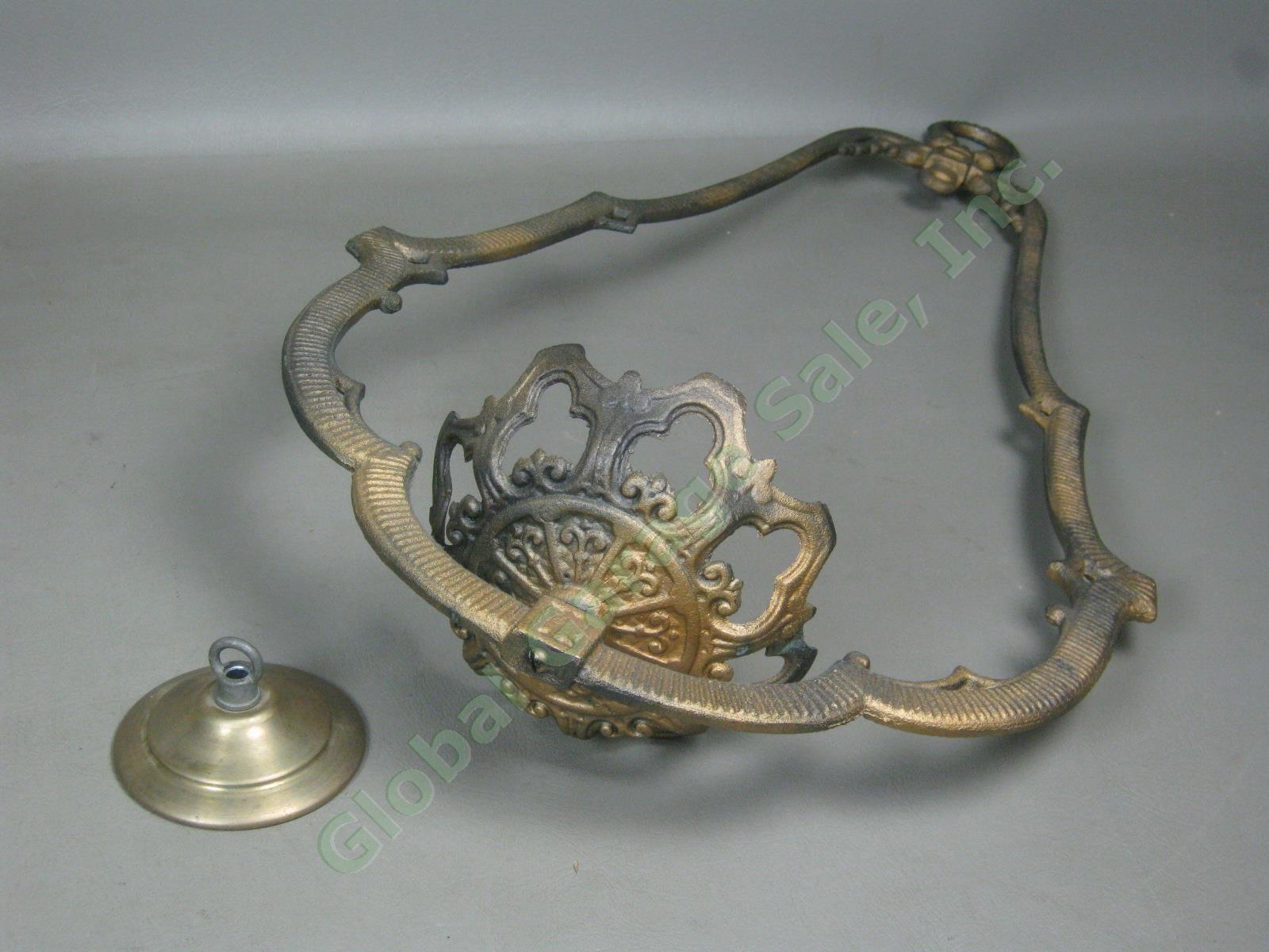 Rare Vtg Antique White Flame Light Co 23" Hanging Metal Glass Brass Oil Lamp NR! 14