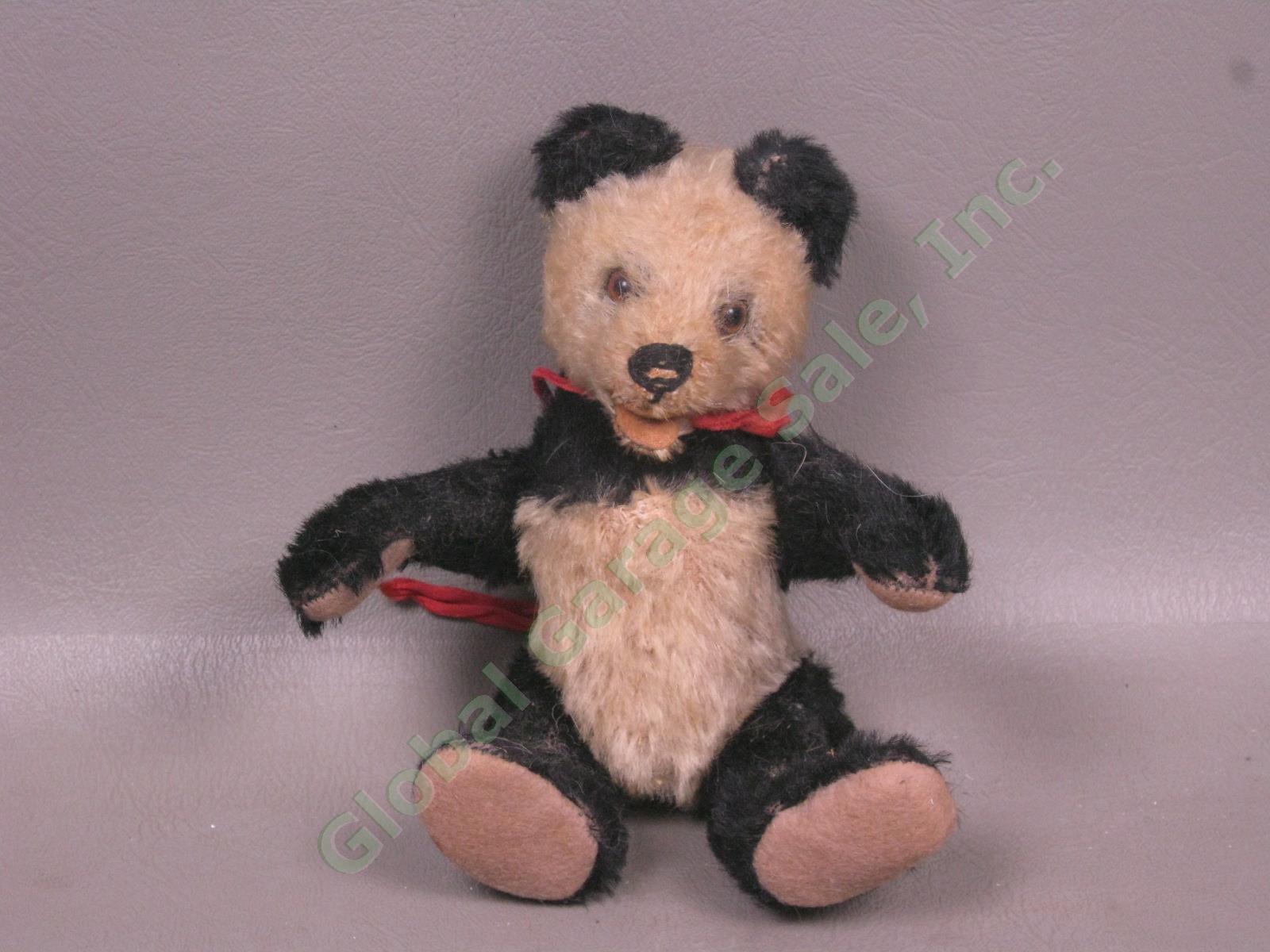 5" Vtg Antique Steiff Fully Jointed Open Mouth Mohair Panda Bear Stuffed Animal