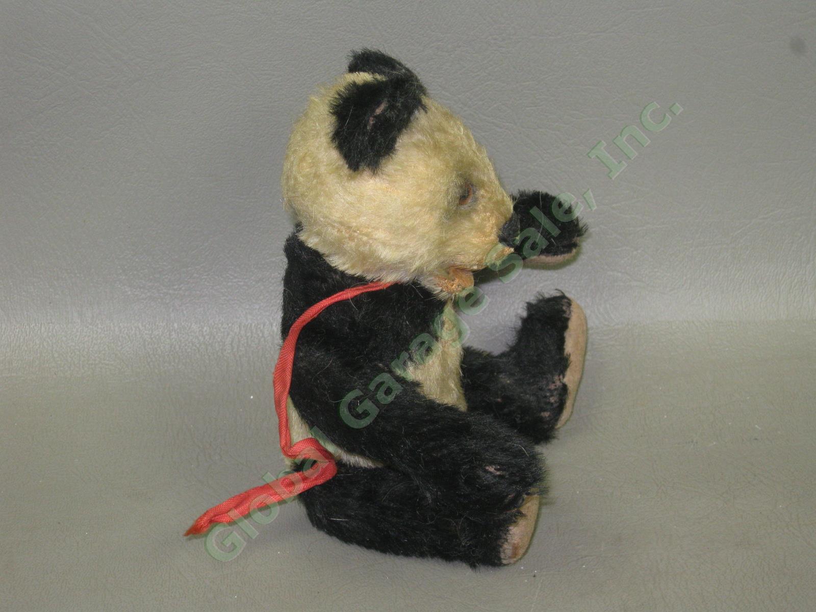 5" Vtg Antique Steiff Fully Jointed Open Mouth Mohair Panda Bear Stuffed Animal 4