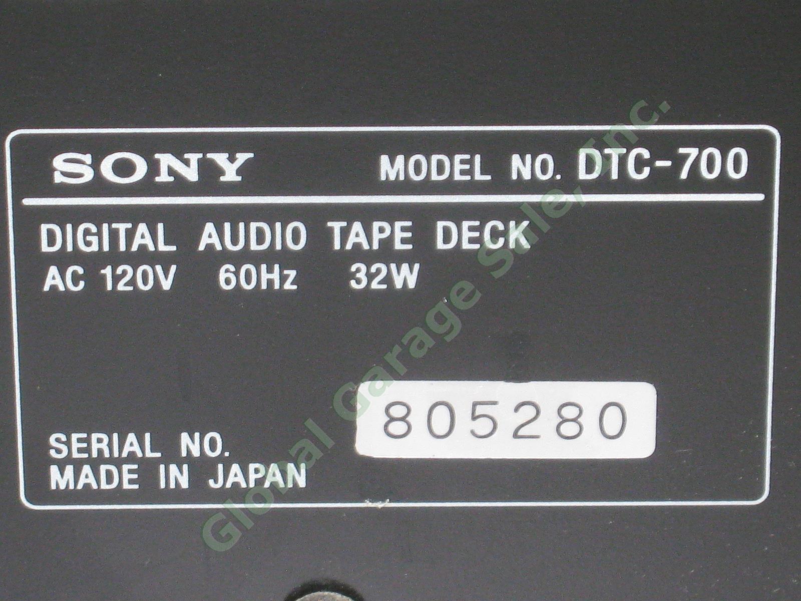Sony DTC-700 DAT Digital Audio Tape Deck Recorder RM-D55A Remote Manual Bundle 6