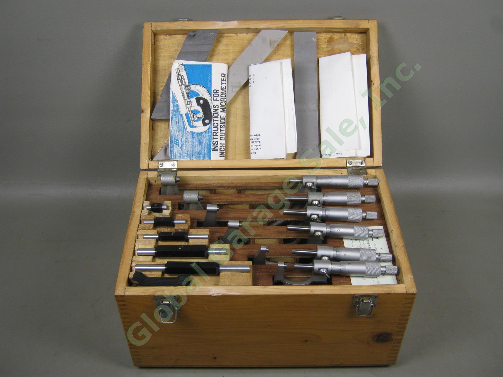 Chuan Brand Outside Micrometer Caliper Set 0-12" in W/ Wood Wooden Storage Case