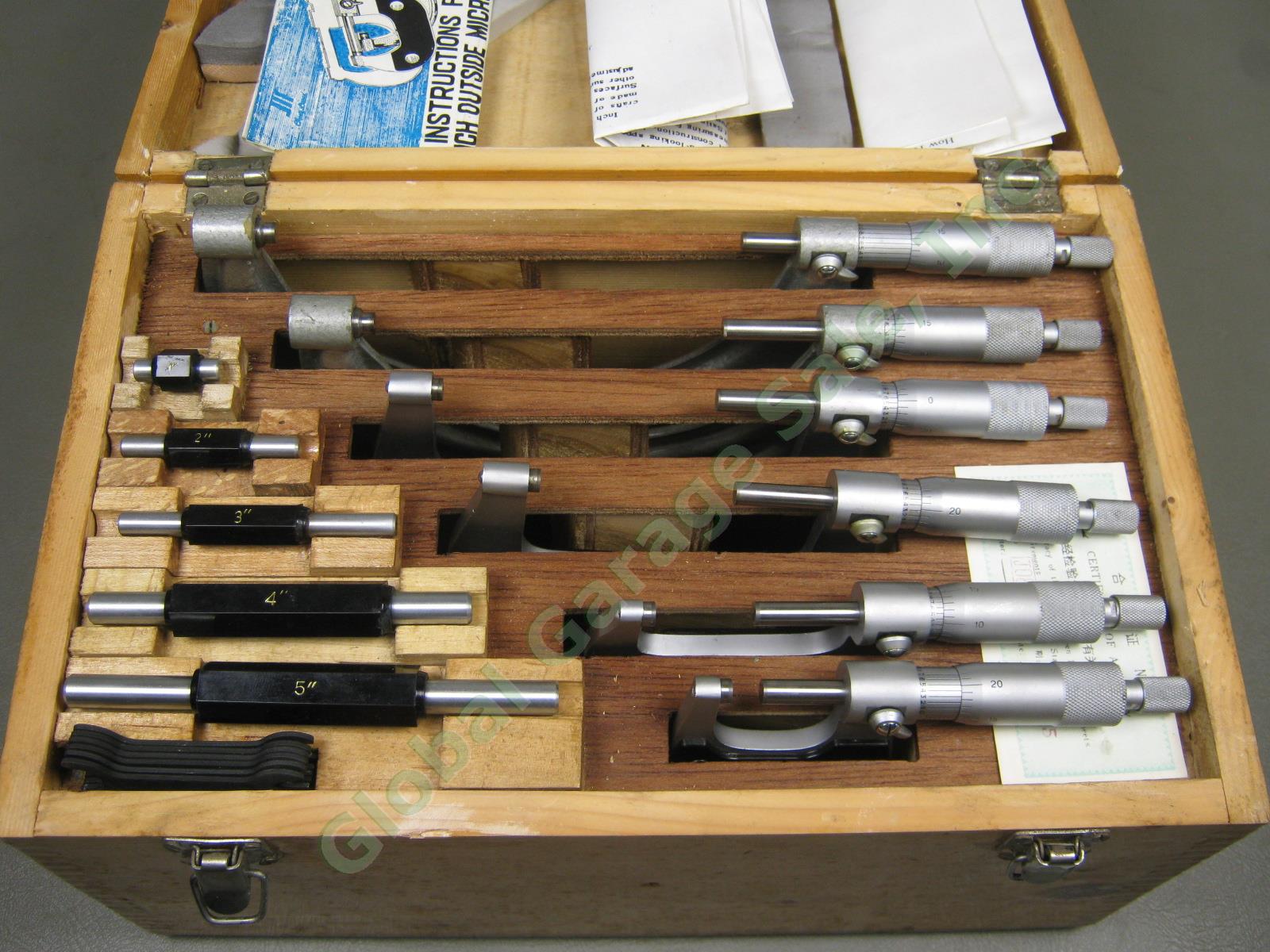 Chuan Brand Outside Micrometer Caliper Set 0-12" in W/ Wood Wooden Storage Case 1