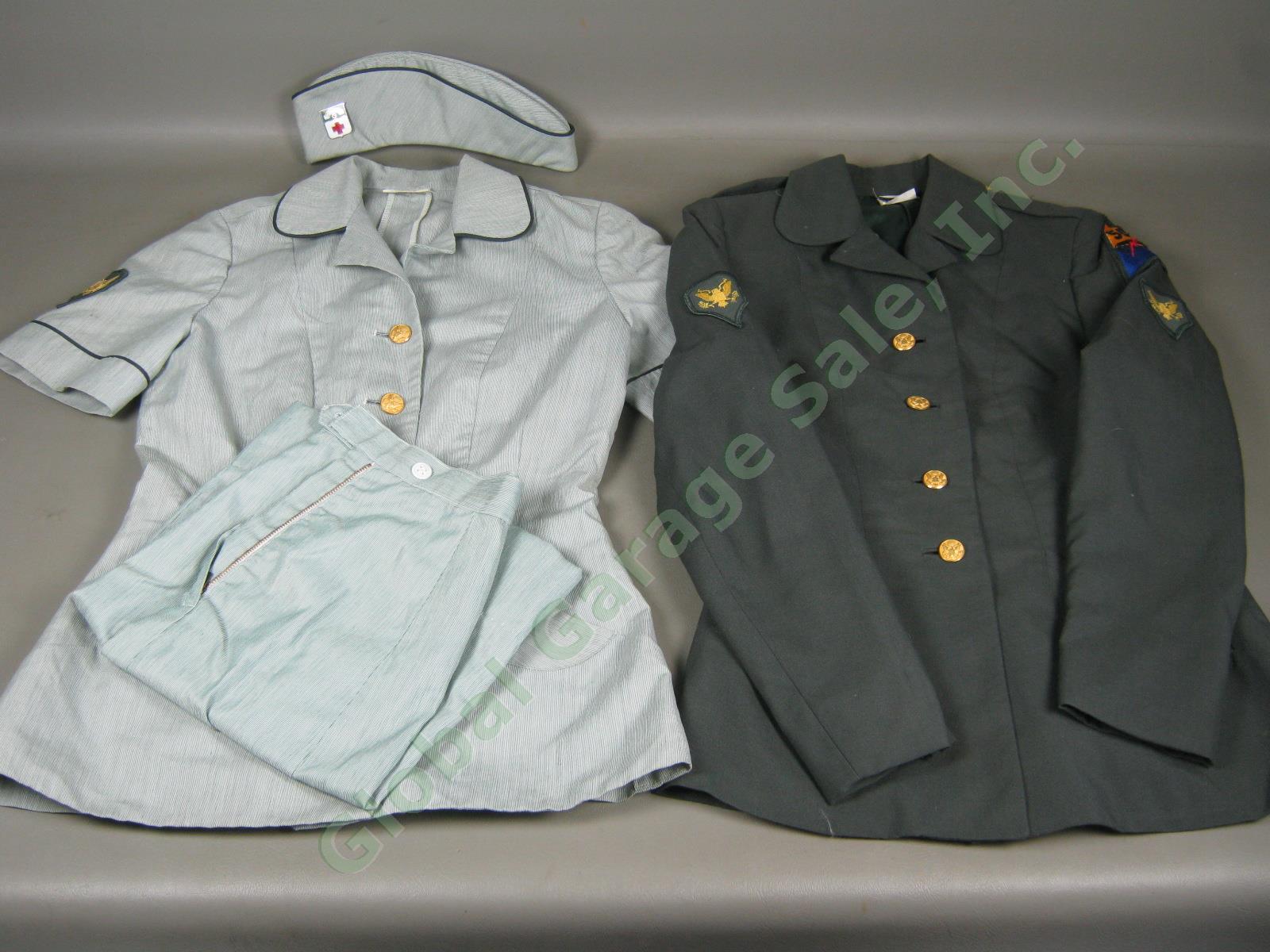 Vtg Womens Army Corps WAC Uniform Lot Green Cord Skirt Jacket Cap AG-344 Dress