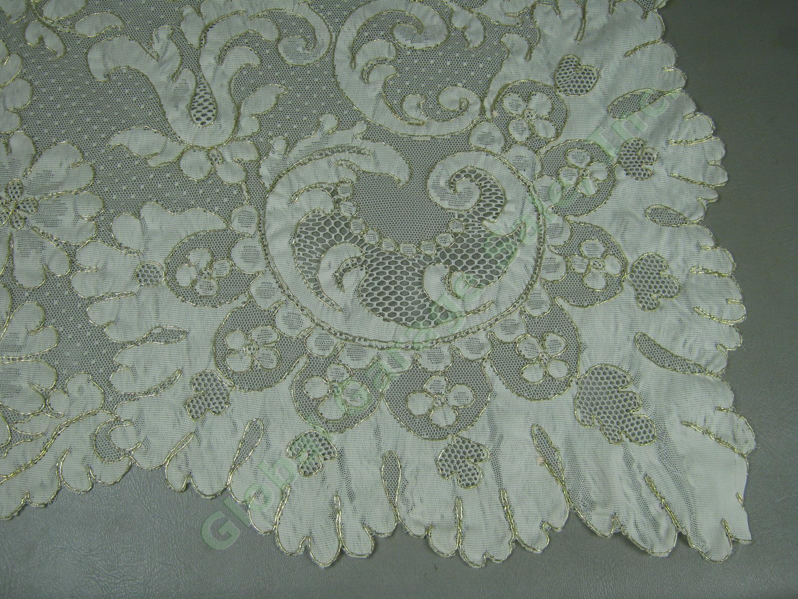 Vtg Antique French Point Lace Ivory Gold Tablecloth Runner Doily Linens Set Lot 2
