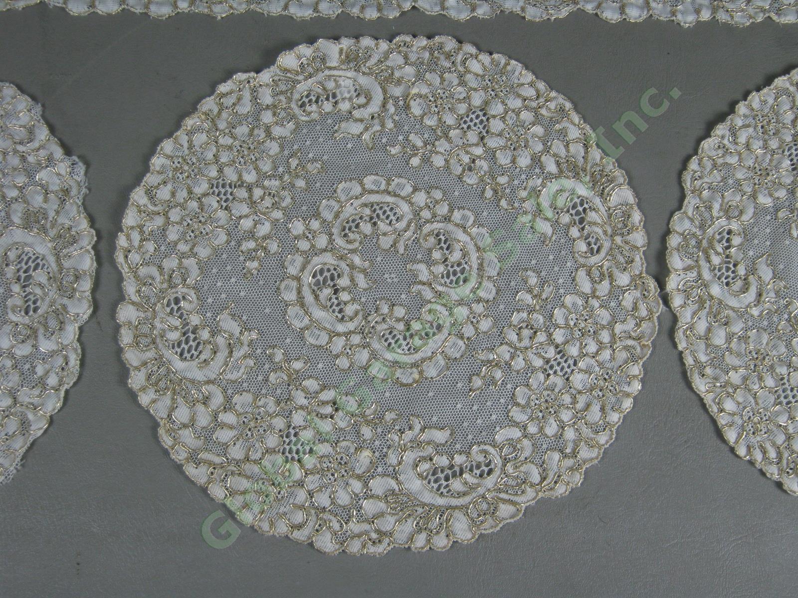 Vtg Antique French Point Lace Ivory Gold Tablecloth Runner Doily Linens Set Lot 6