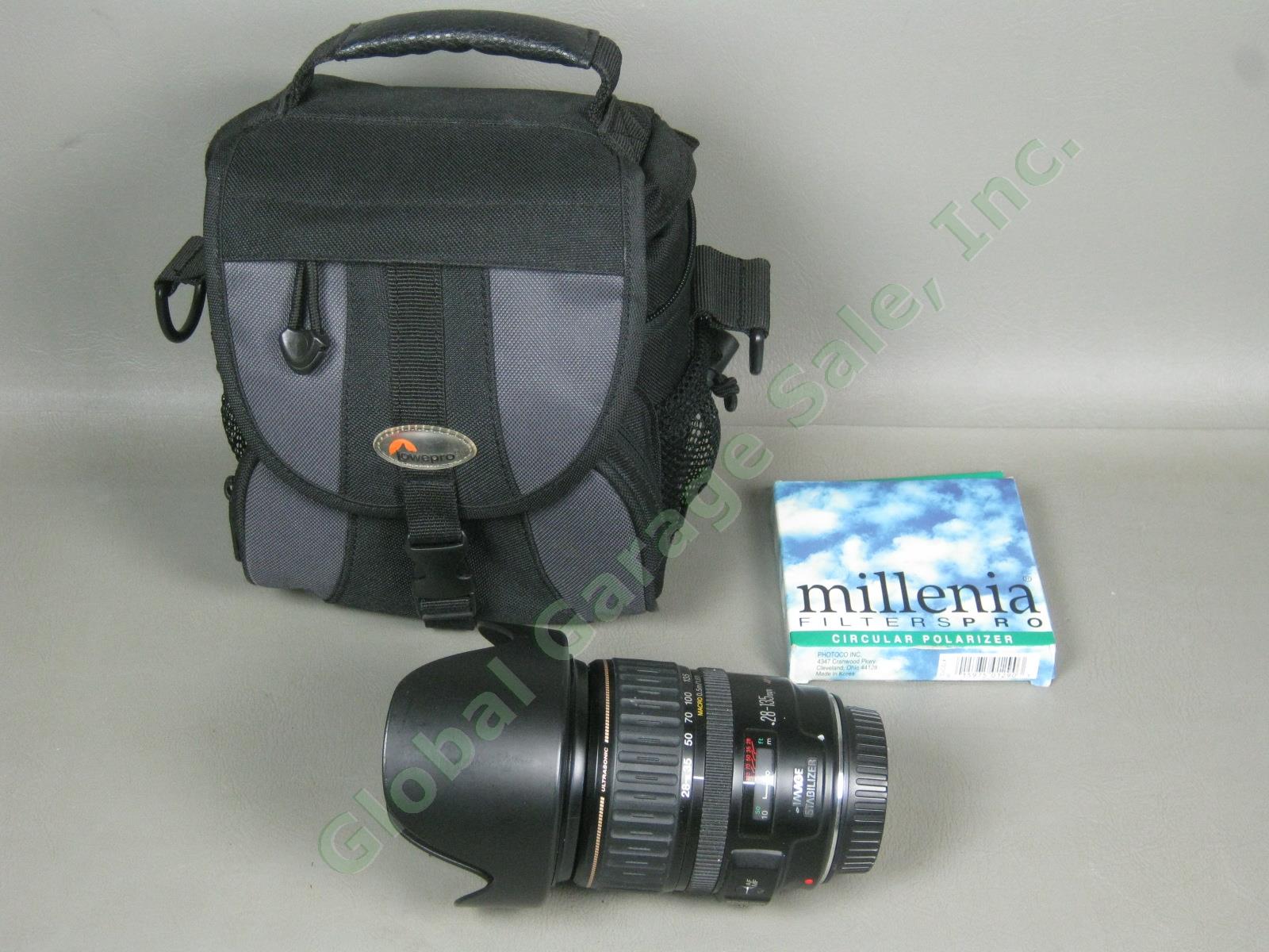Canon EF 28-135mm Zoom Lens f/3.5-5.6 IS + Filters + Lowe Pro EX120 Case Bundle