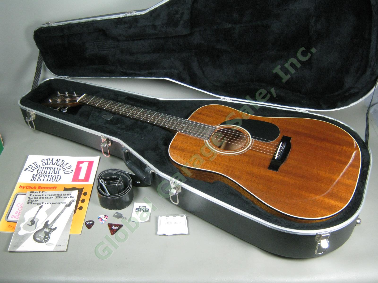 Vtg Alvarez 5222 Acoustic Mahogany Guitar W/ Hard Case Strap Pitch Pipe Bundle