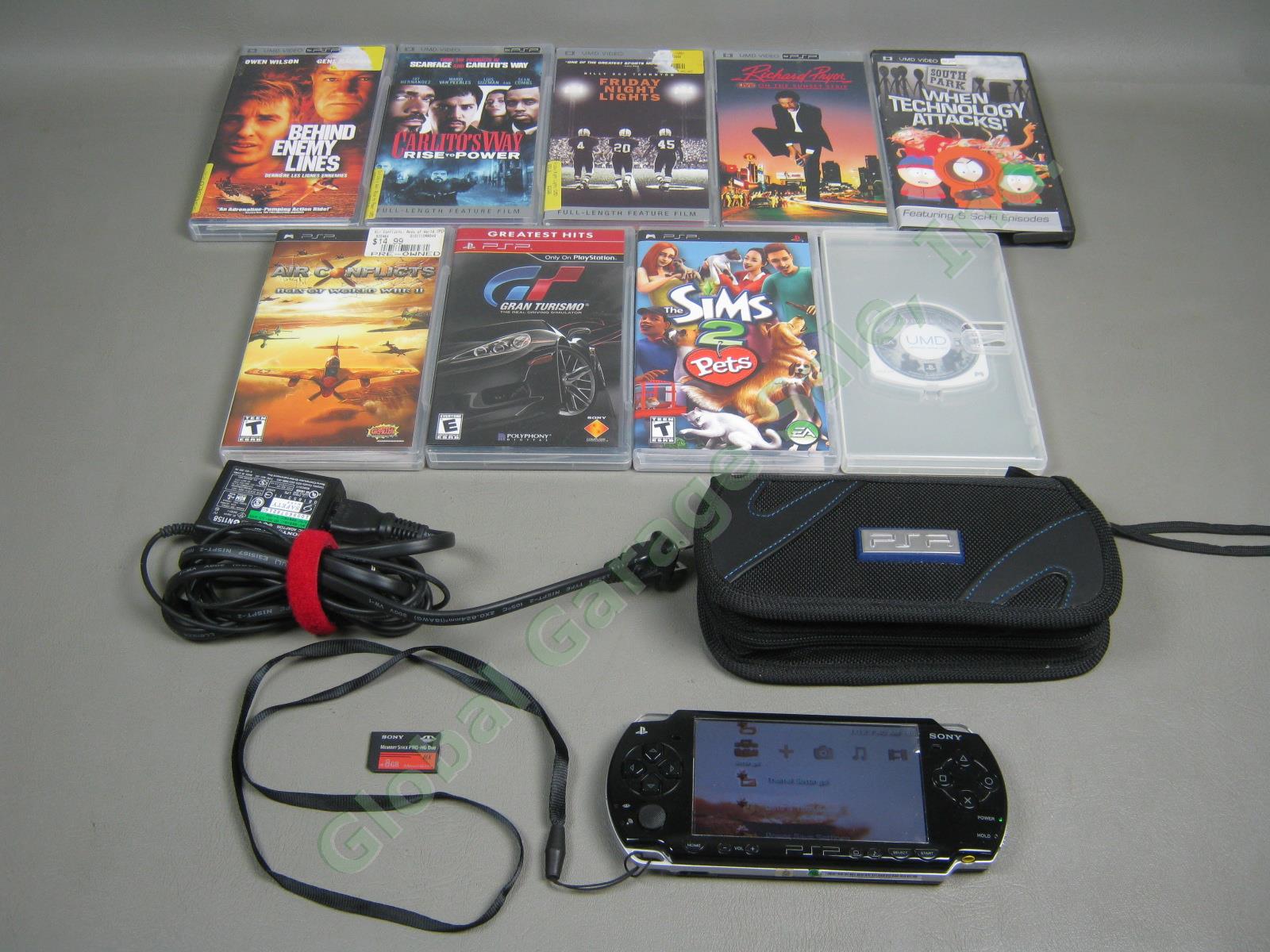 Sony PSP-2001 + Charger Battery 4 Games 5 UMD Movies 8GB Memory Card Bundle Lot