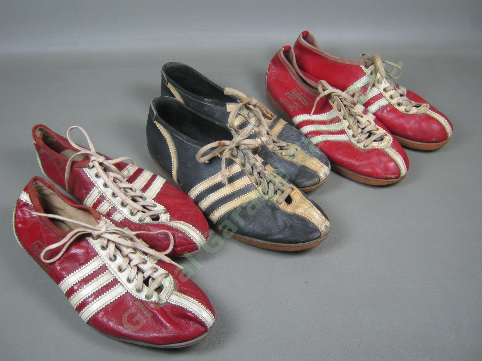 3 Pairs Vtg West Germany Adidas Track & Field Shoes Lot Red Black 1 W/ Spikes NR