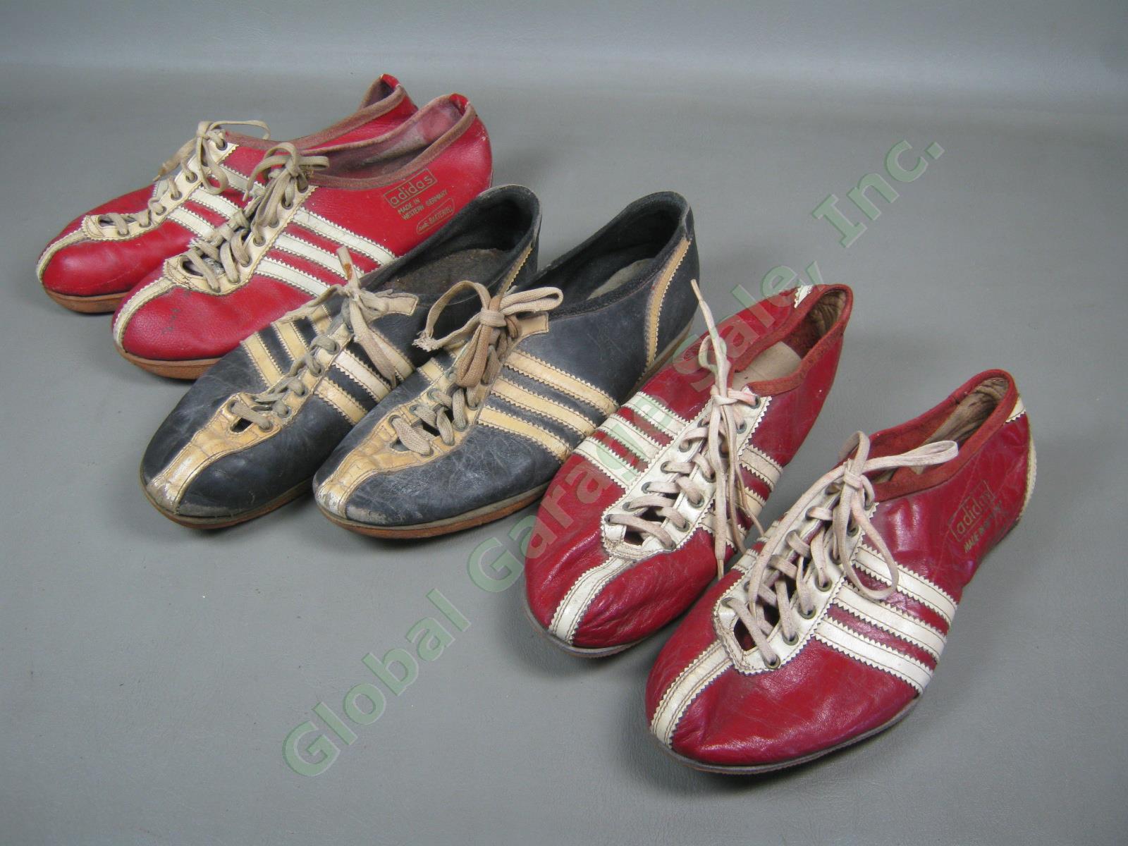 3 Pairs Vtg West Germany Adidas Track & Field Shoes Lot Red Black 1 W/ Spikes NR 1