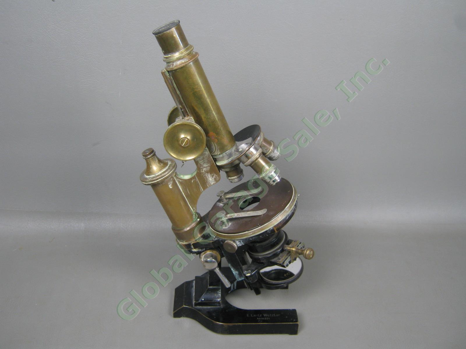 Vtg Antique E Leitz Wetzlar Brass Microscope 91221 W/ 2 6 1/12 Objectives Lenses