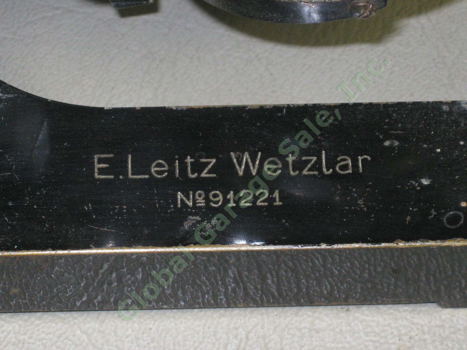 Vtg Antique E Leitz Wetzlar Brass Microscope 91221 W/ 2 6 1/12 Objectives Lenses 1