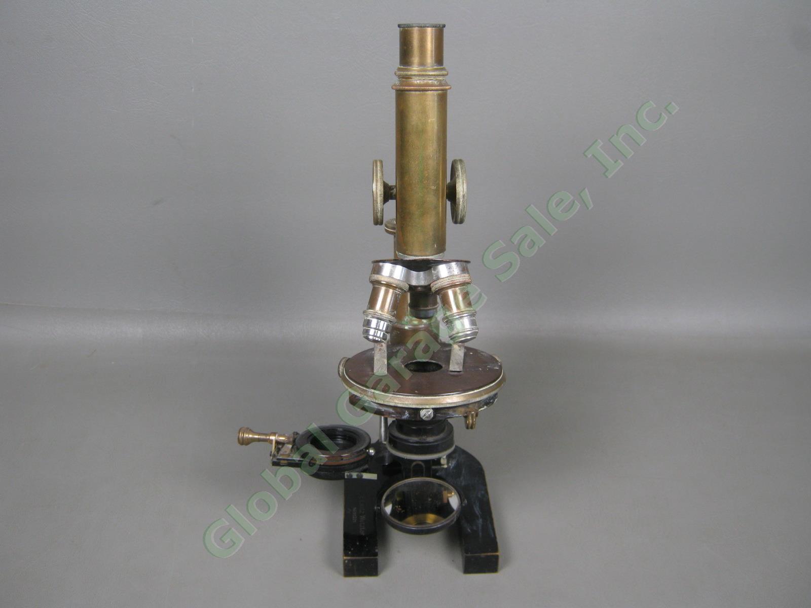 Vtg Antique E Leitz Wetzlar Brass Microscope 91221 W/ 2 6 1/12 Objectives Lenses 2