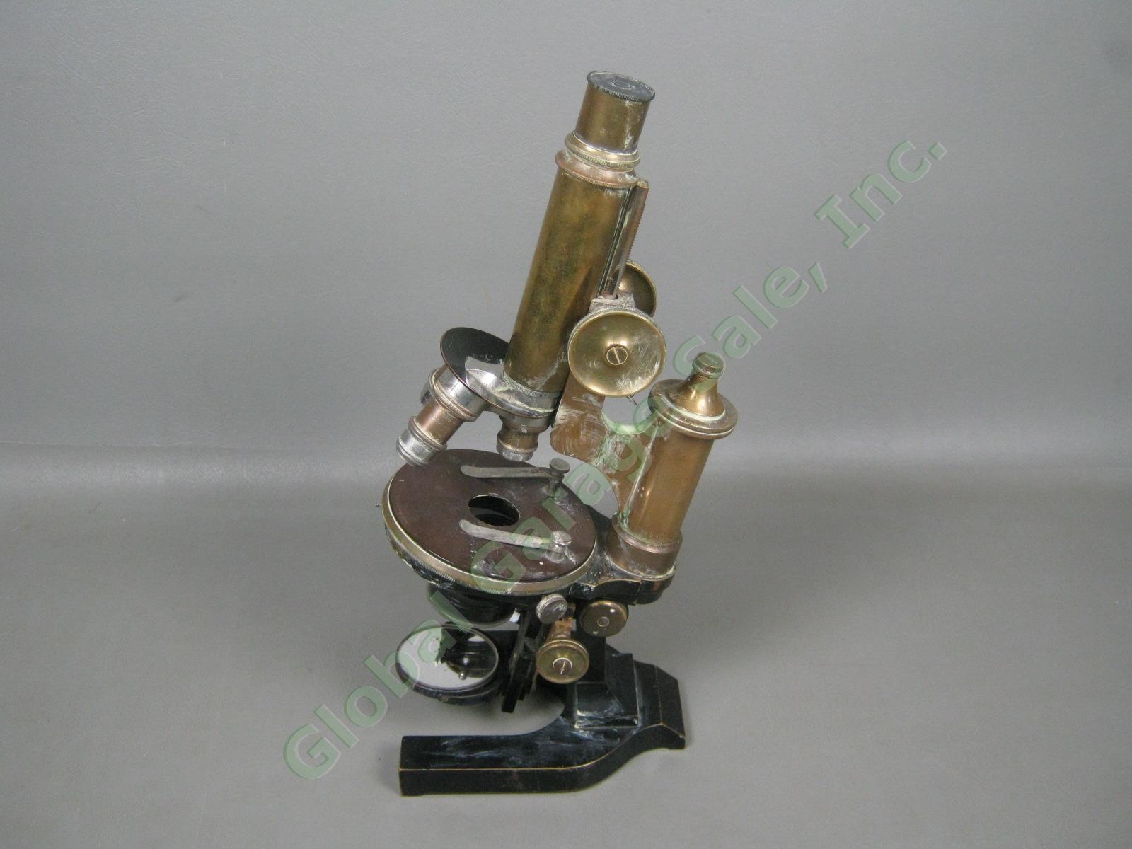 Vtg Antique E Leitz Wetzlar Brass Microscope 91221 W/ 2 6 1/12 Objectives Lenses 3