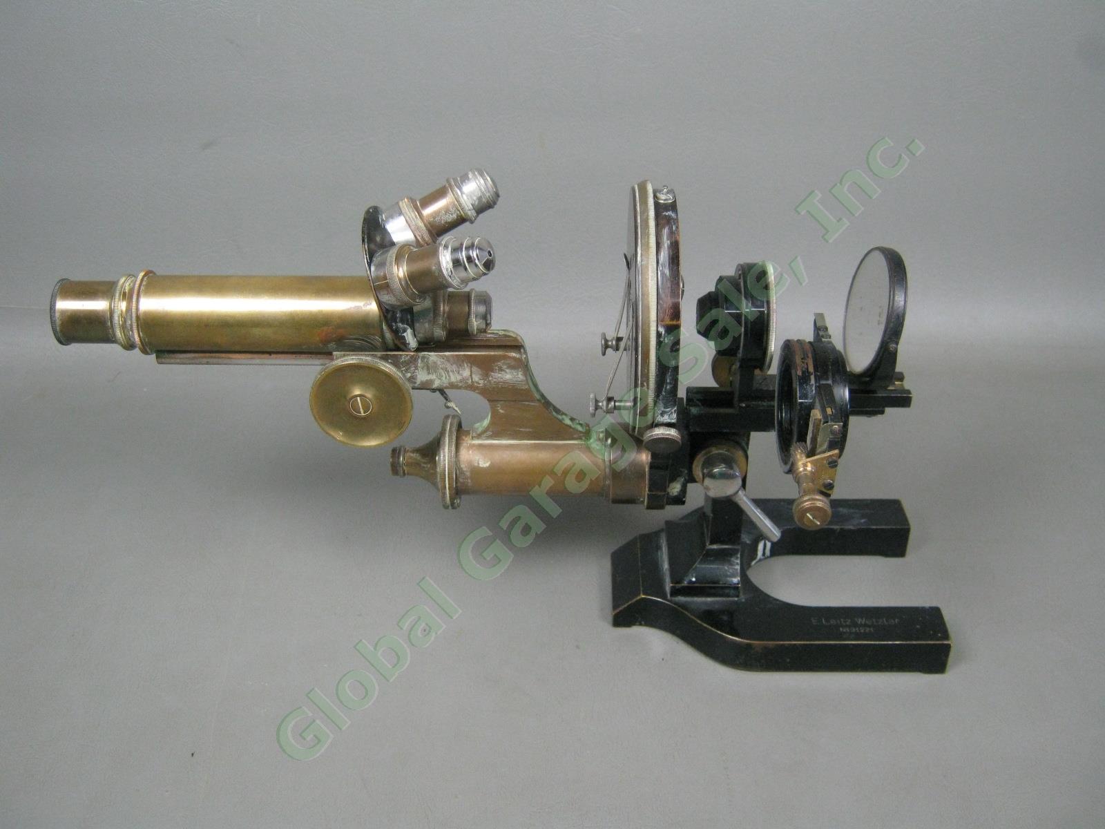 Vtg Antique E Leitz Wetzlar Brass Microscope 91221 W/ 2 6 1/12 Objectives Lenses 5
