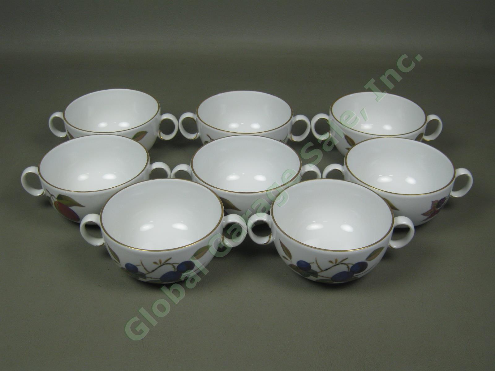 8 1961 Royal Worcester Evesham Porcelain China Cream Soup Bowl 8 Saucer Set 1