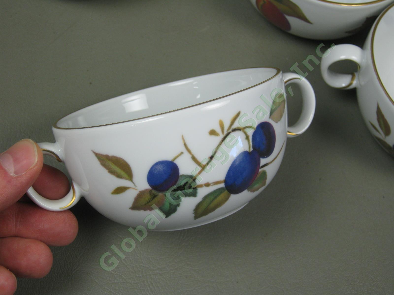 8 1961 Royal Worcester Evesham Porcelain China Cream Soup Bowl 8 Saucer Set 2