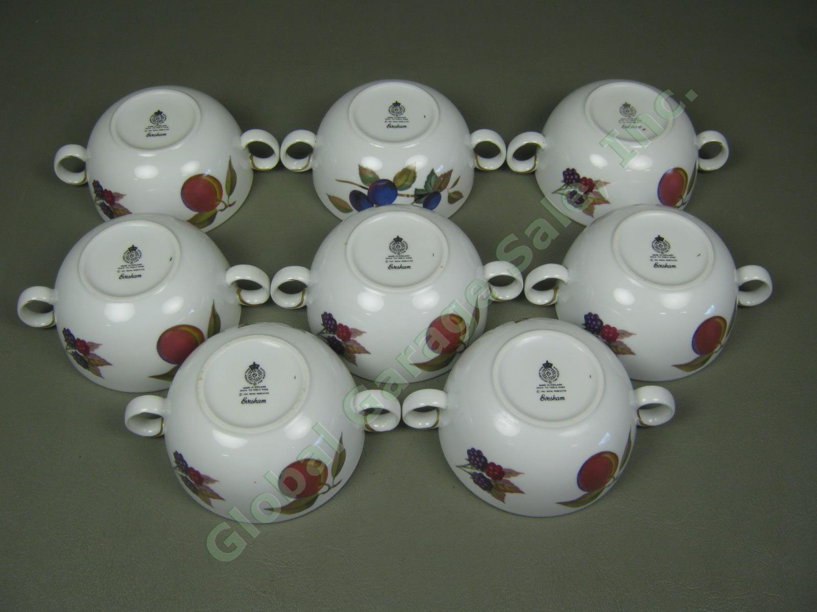 8 1961 Royal Worcester Evesham Porcelain China Cream Soup Bowl 8 Saucer Set 3