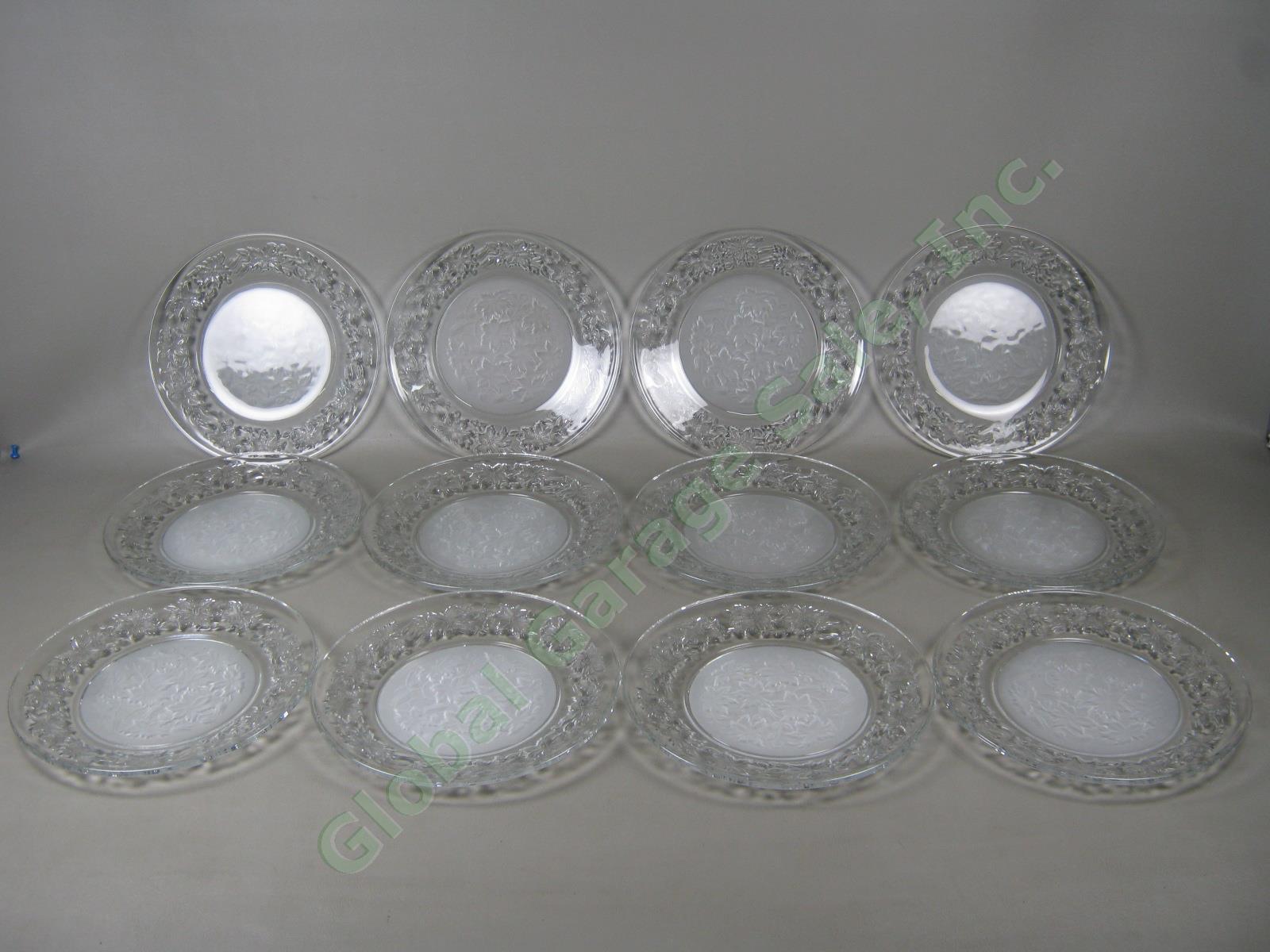 12 Princess House Crystal Fantasia 10" Clear /Frosted Glass Dinner Plate Set Lot 1