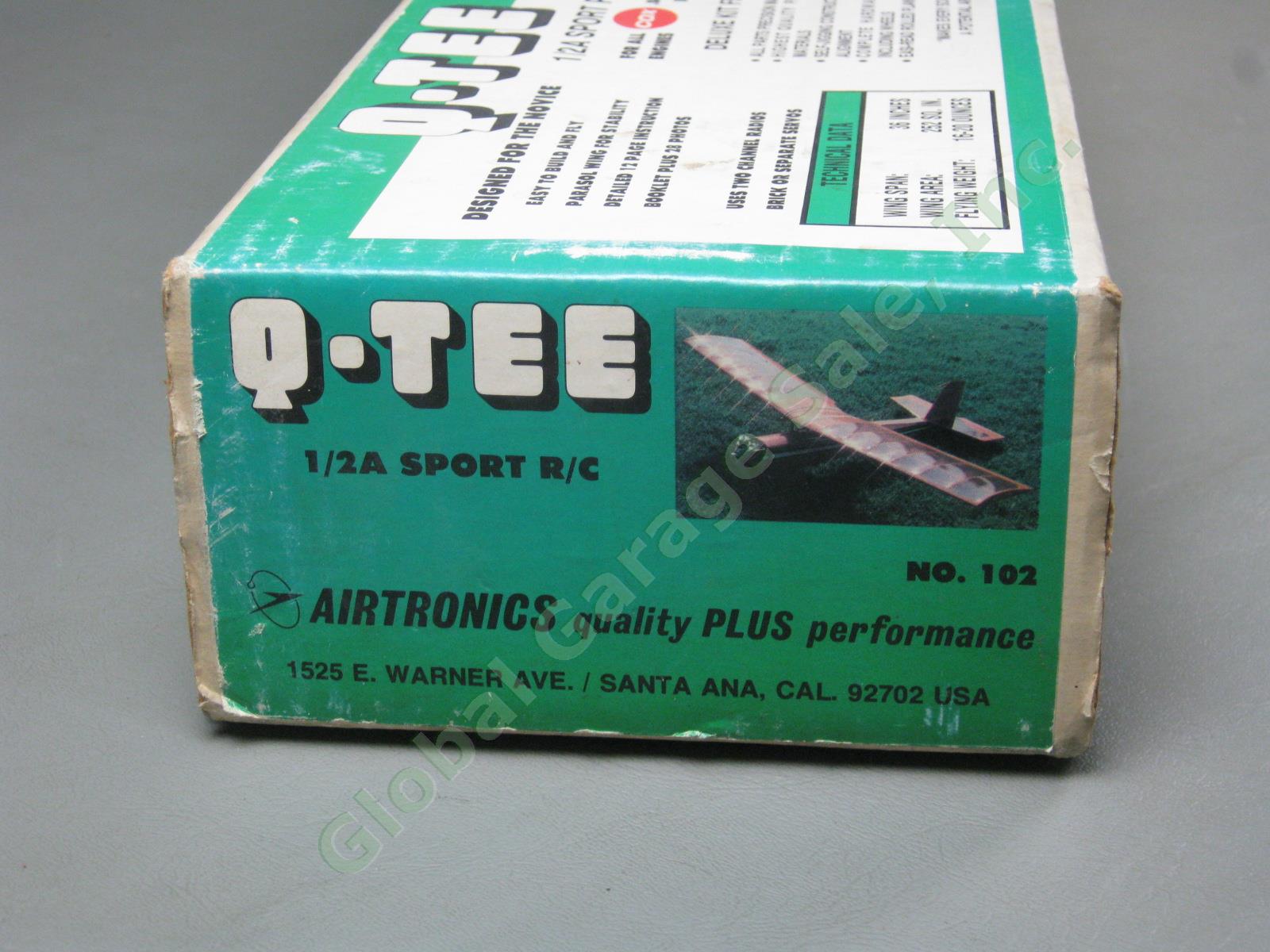 Vtg Airtronics Q-Tee 1/2A Sport Power Balsa R/C Model Airplane Kit + Box For Cox 2