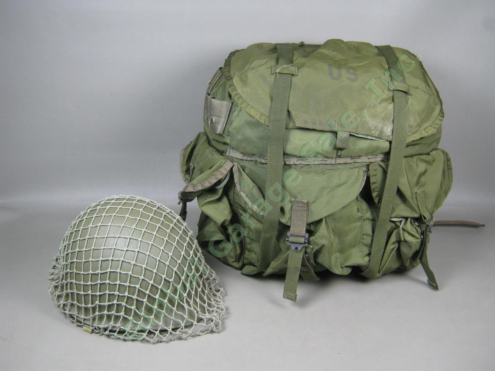 Vtg US Army Korean War M1 Helmet MSA Liner + ALICE LC-1 Large Combat Field Pack