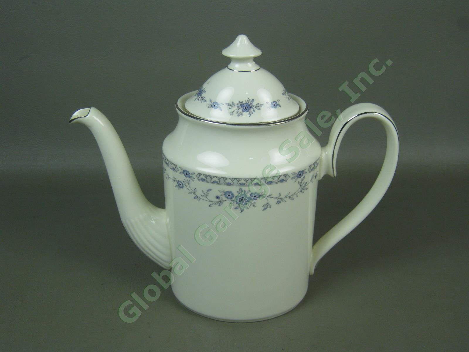 Minton Bone China Bellemeade Pattern Blue Flowers Platinum Trim Teapot W/ Lid 9"
