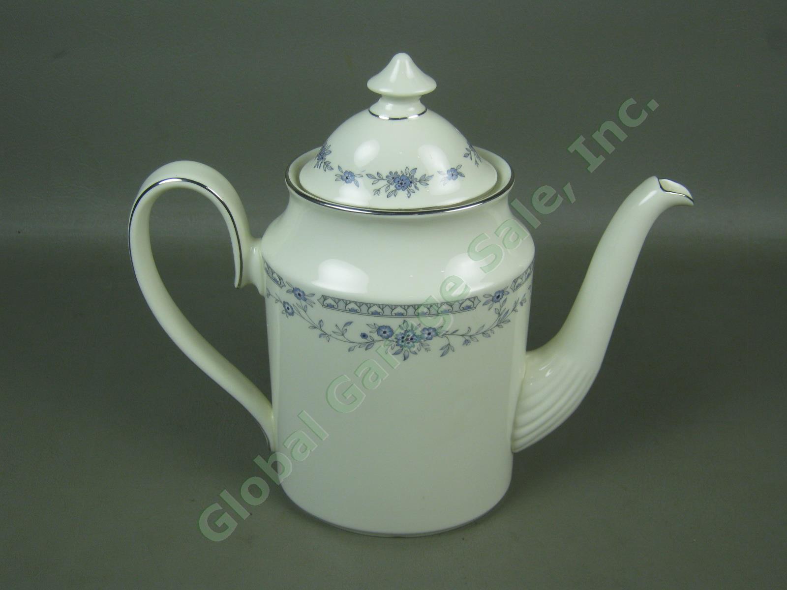 Minton Bone China Bellemeade Pattern Blue Flowers Platinum Trim Teapot W/ Lid 9" 1