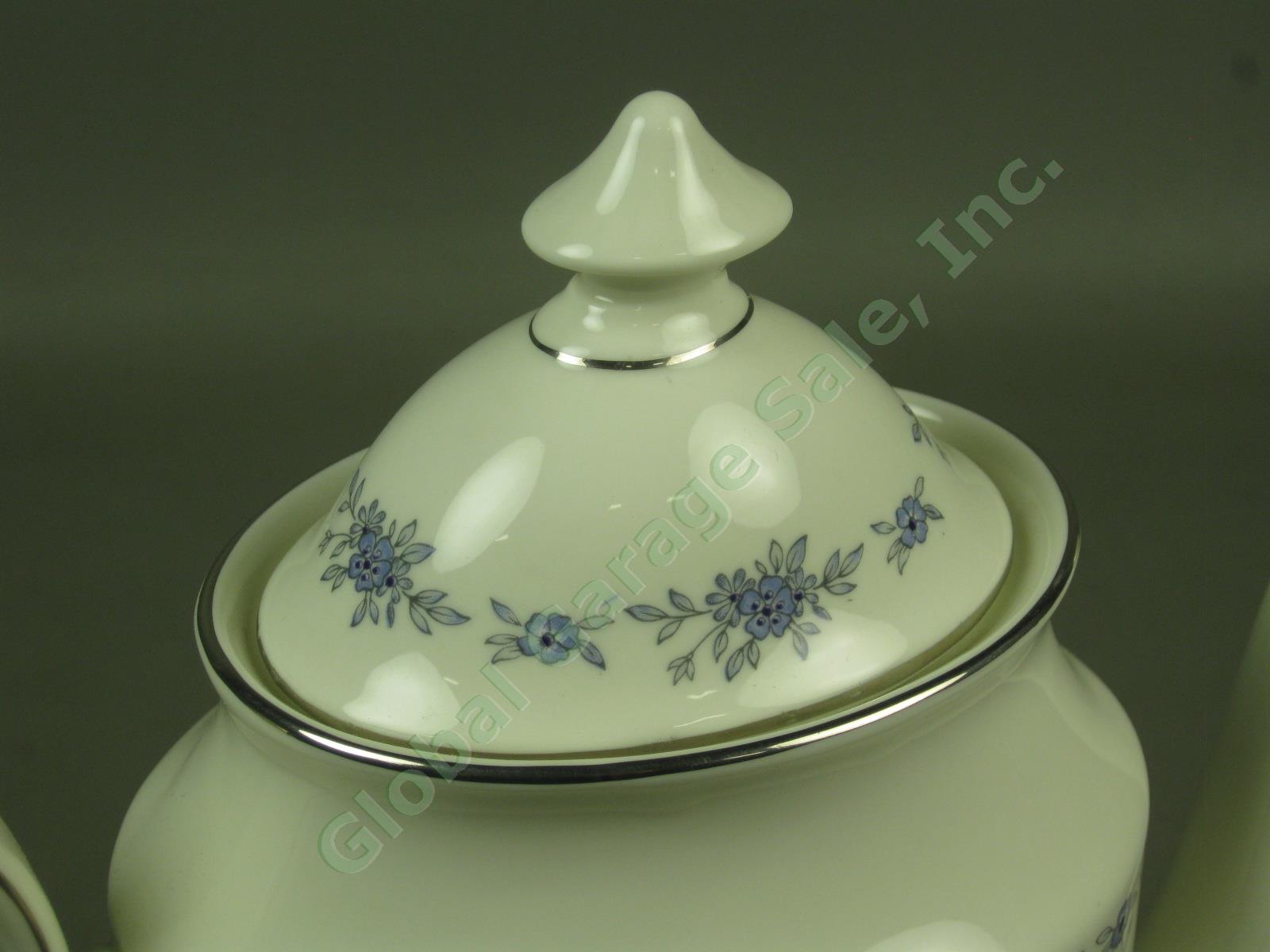 Minton Bone China Bellemeade Pattern Blue Flowers Platinum Trim Teapot W/ Lid 9" 2