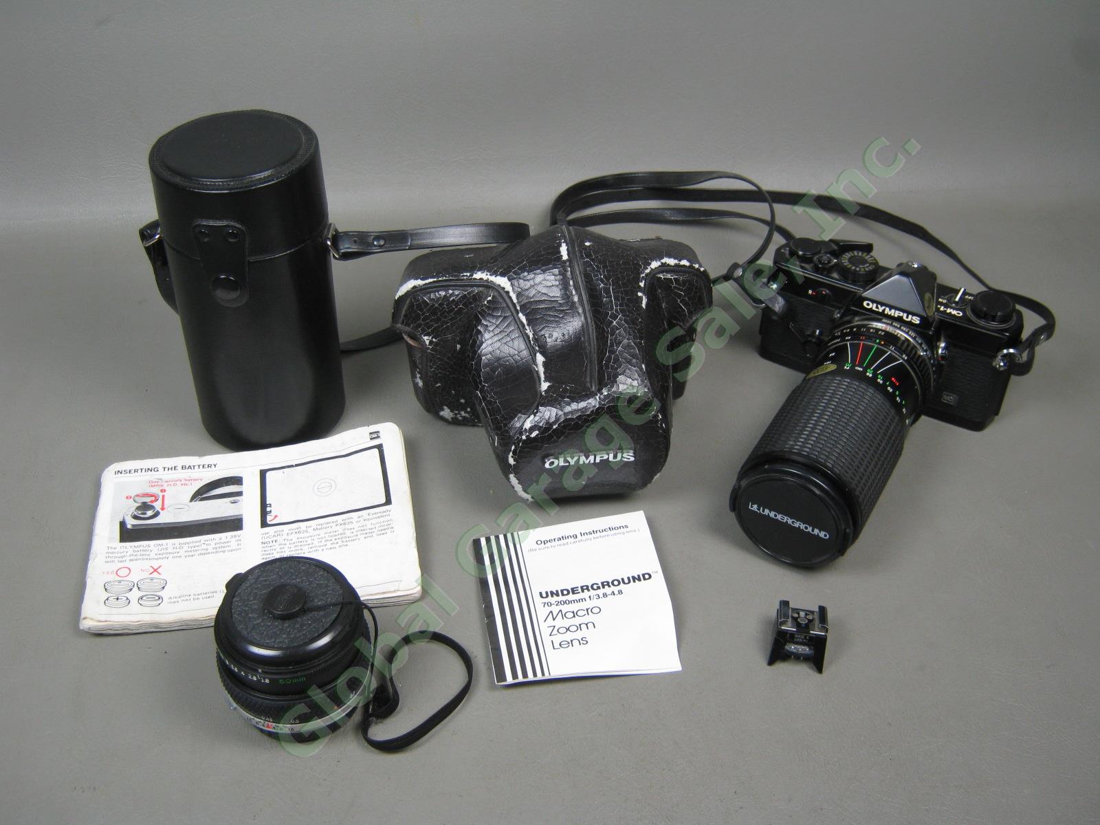 Black Olympus OM-1n 35mm SLR Zuiko Auto-S 50mm 70-200mm Zoom Lens Hot Shoe 4 Lot