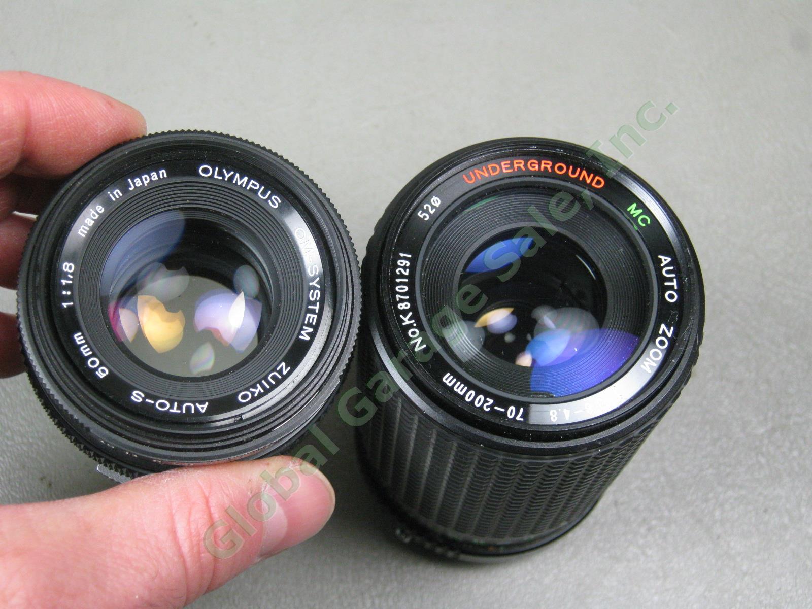 Black Olympus OM-1n 35mm SLR Zuiko Auto-S 50mm 70-200mm Zoom Lens Hot Shoe 4 Lot 5