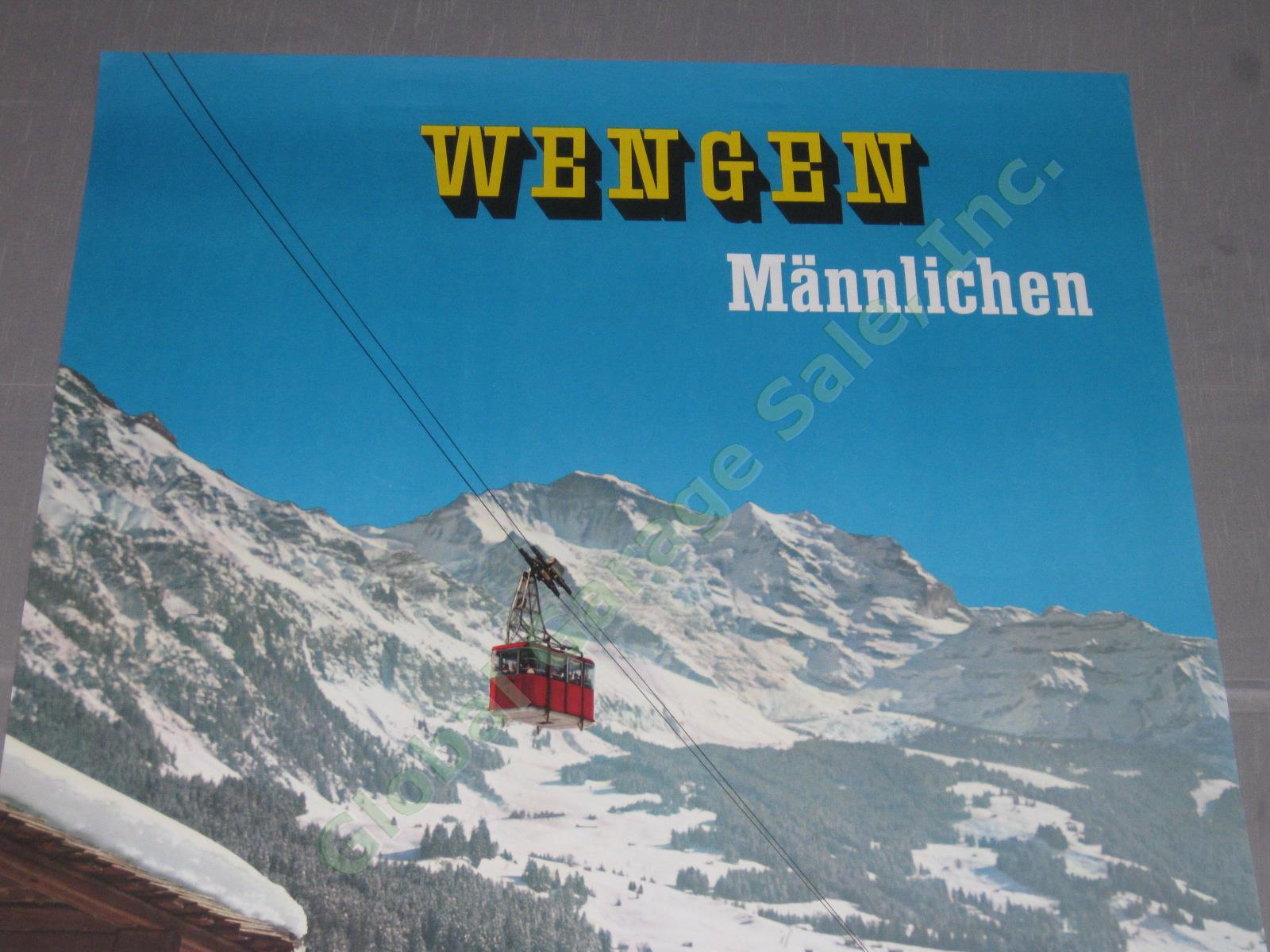 Vtg 1958 Swiss Travel Ski Poster Wengen Mannlichen Cable Car Tram Switzerland NR 1