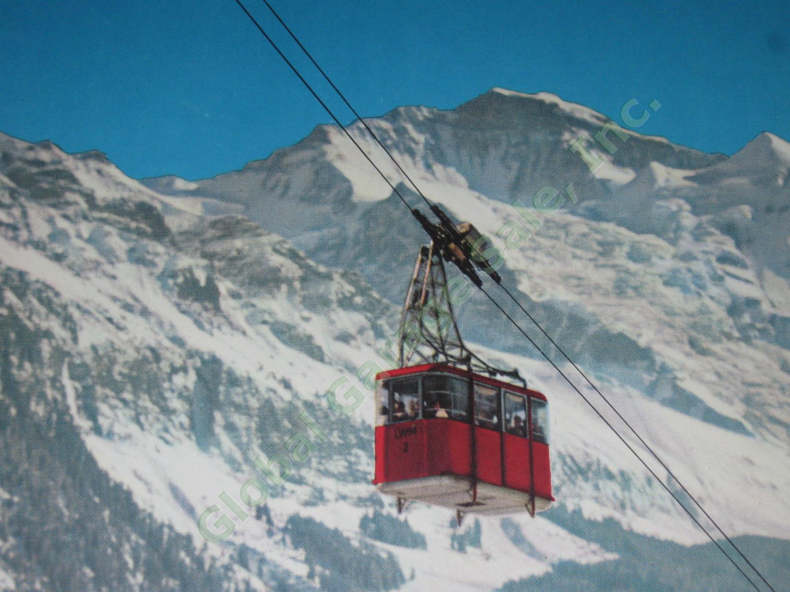 Vtg 1958 Swiss Travel Ski Poster Wengen Mannlichen Cable Car Tram Switzerland NR 3