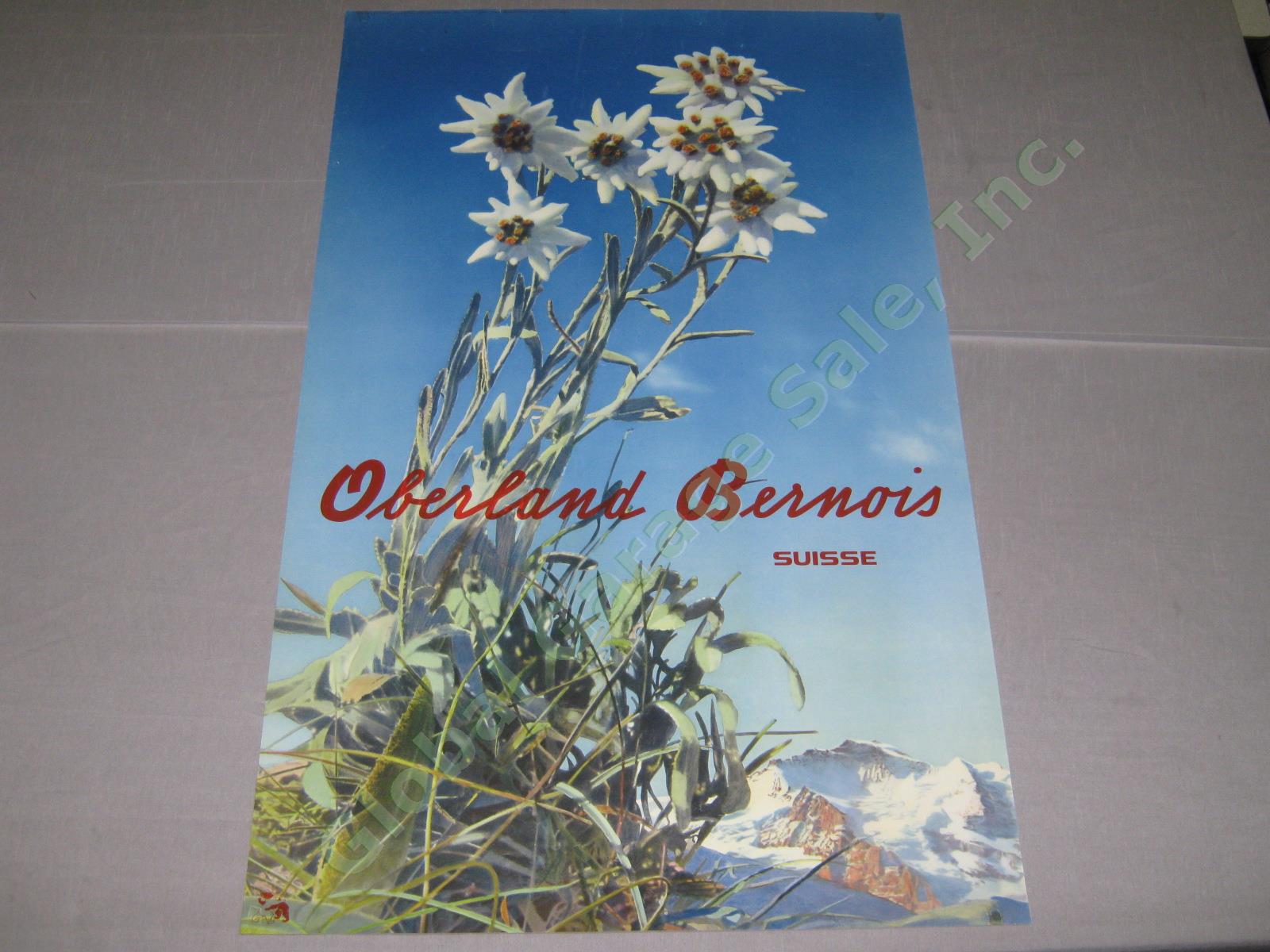 Vtg Circa 1950 Swiss Travel Poster Bernese Oberland Albert Steiner Flowers Photo
