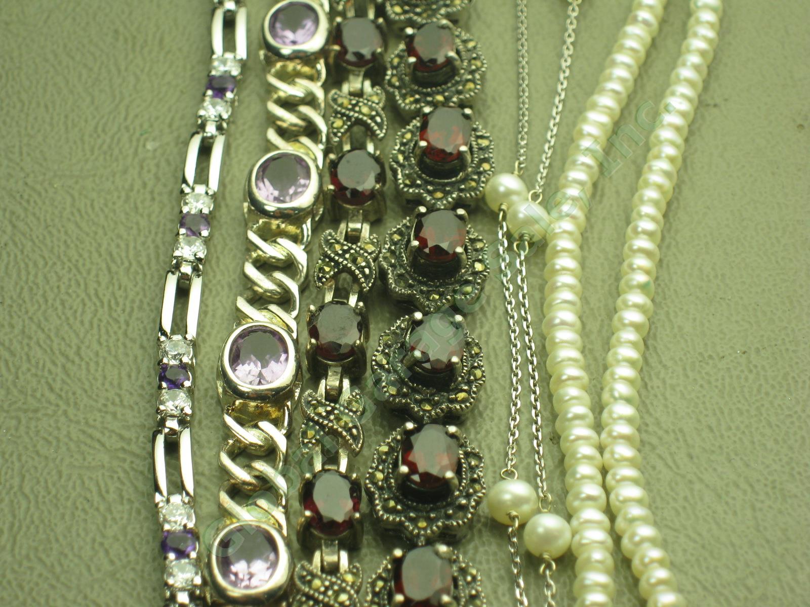 Jewelry Lot 15 Bracelets 2 Necklaces Ring Sterling Silver Amethyst Garnet Topaz 2