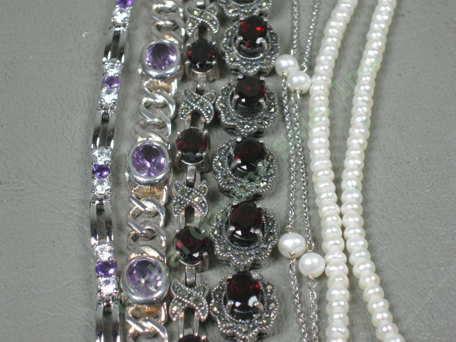 Jewelry Lot 15 Bracelets 2 Necklaces Ring Sterling Silver Amethyst Garnet Topaz 3
