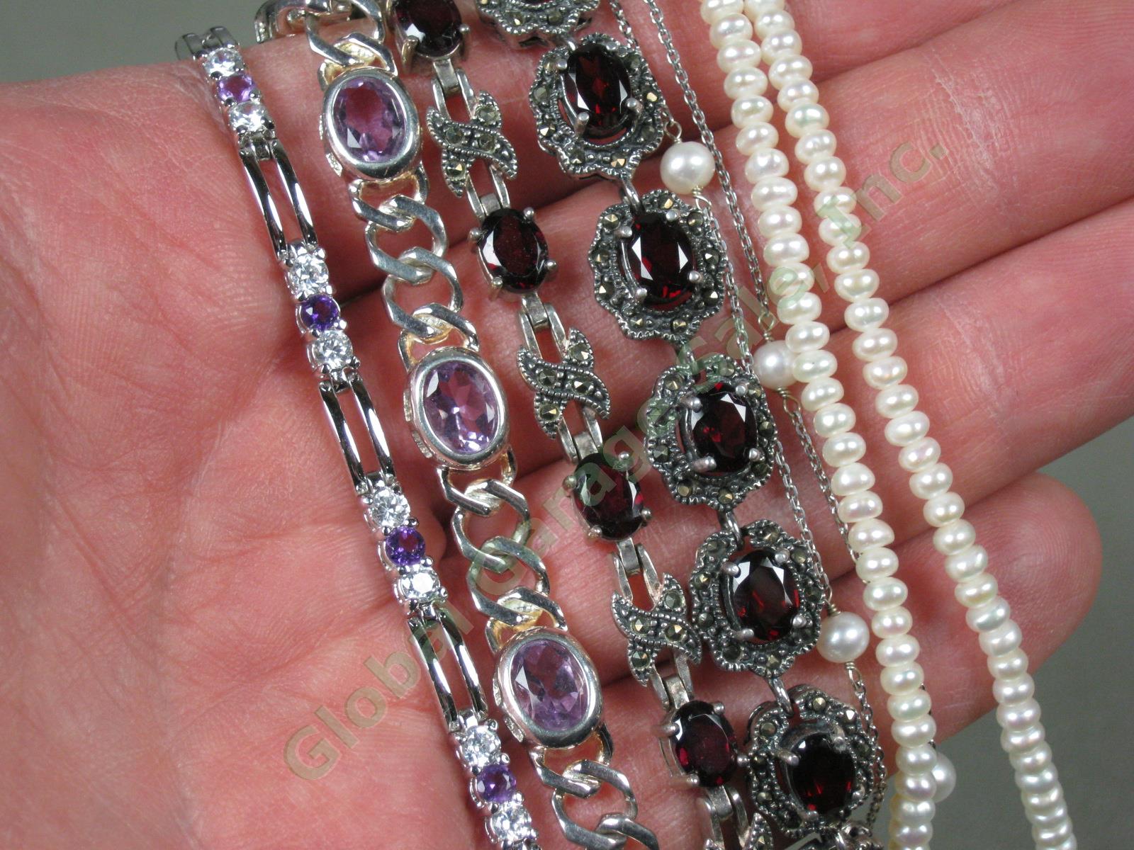 Jewelry Lot 15 Bracelets 2 Necklaces Ring Sterling Silver Amethyst Garnet Topaz 4