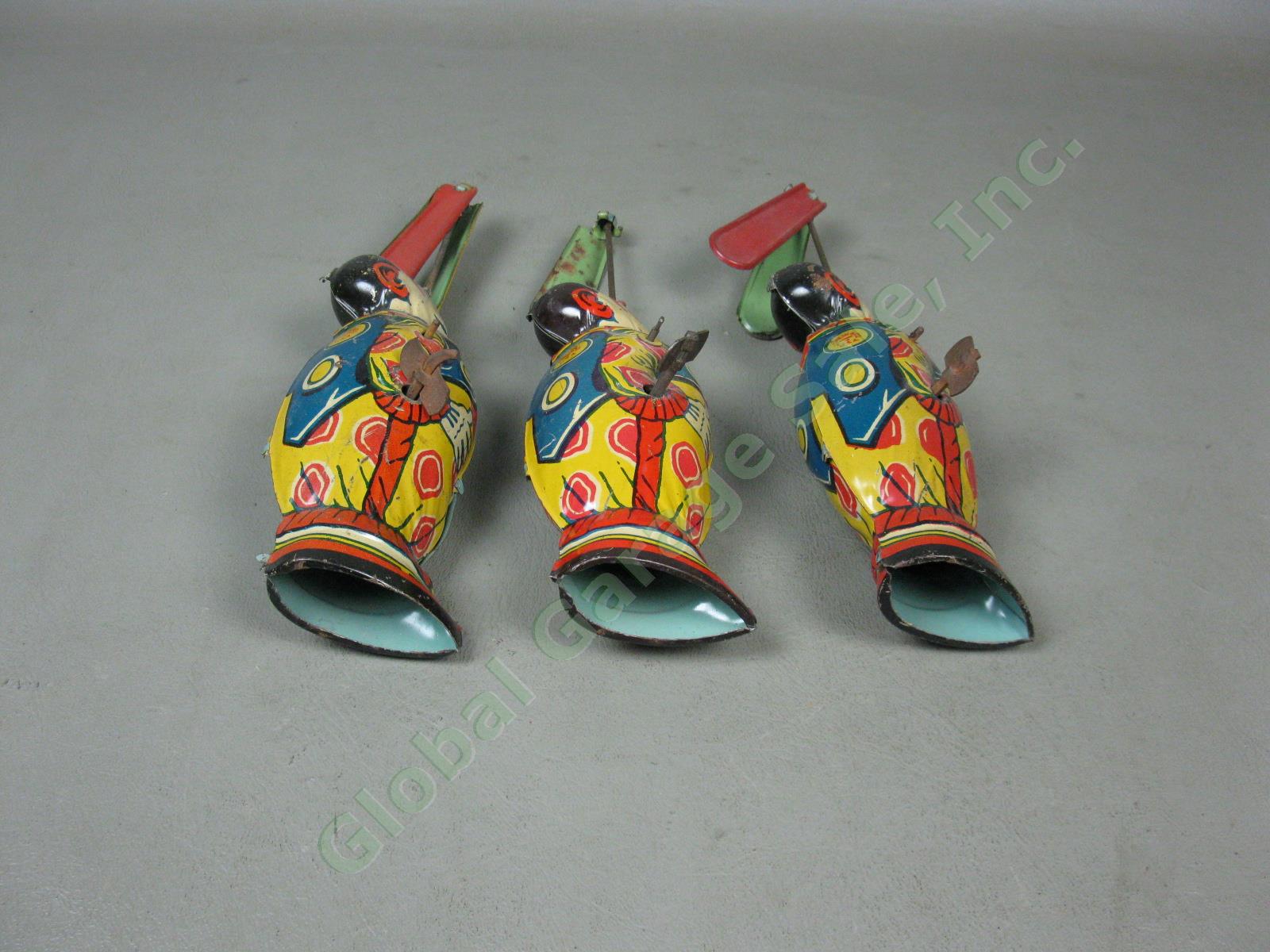 3 Vtg Antique J Chein Wind-Up Tin Litho Toy Clowns Twirling Blade Propellers Lot 2